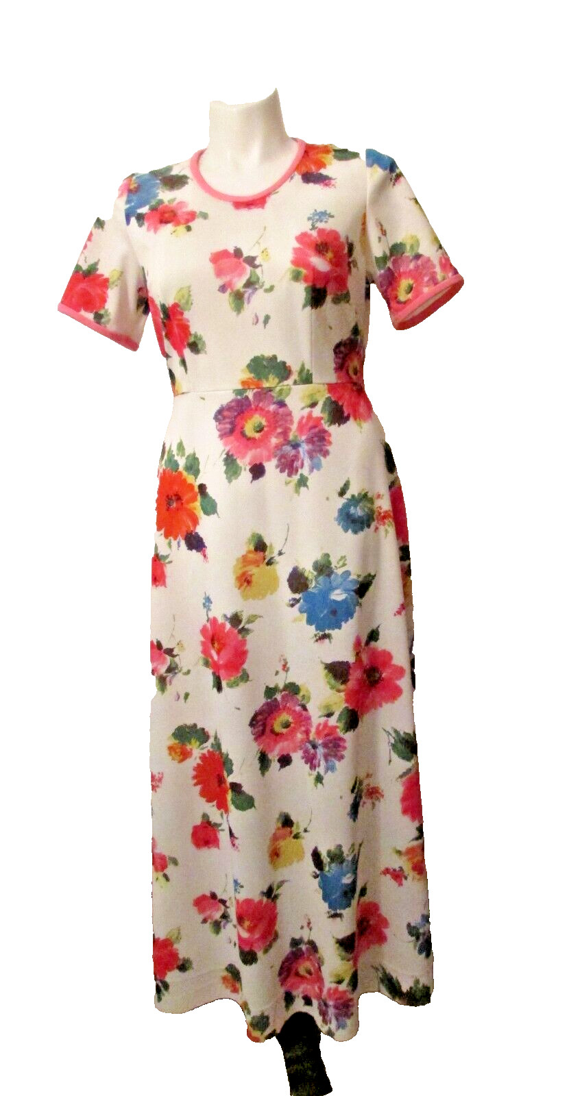 60’s 70’s Lady Laura by Toni Todd Floral Poly Knit Chic Maxi Dress L/XL USA made
