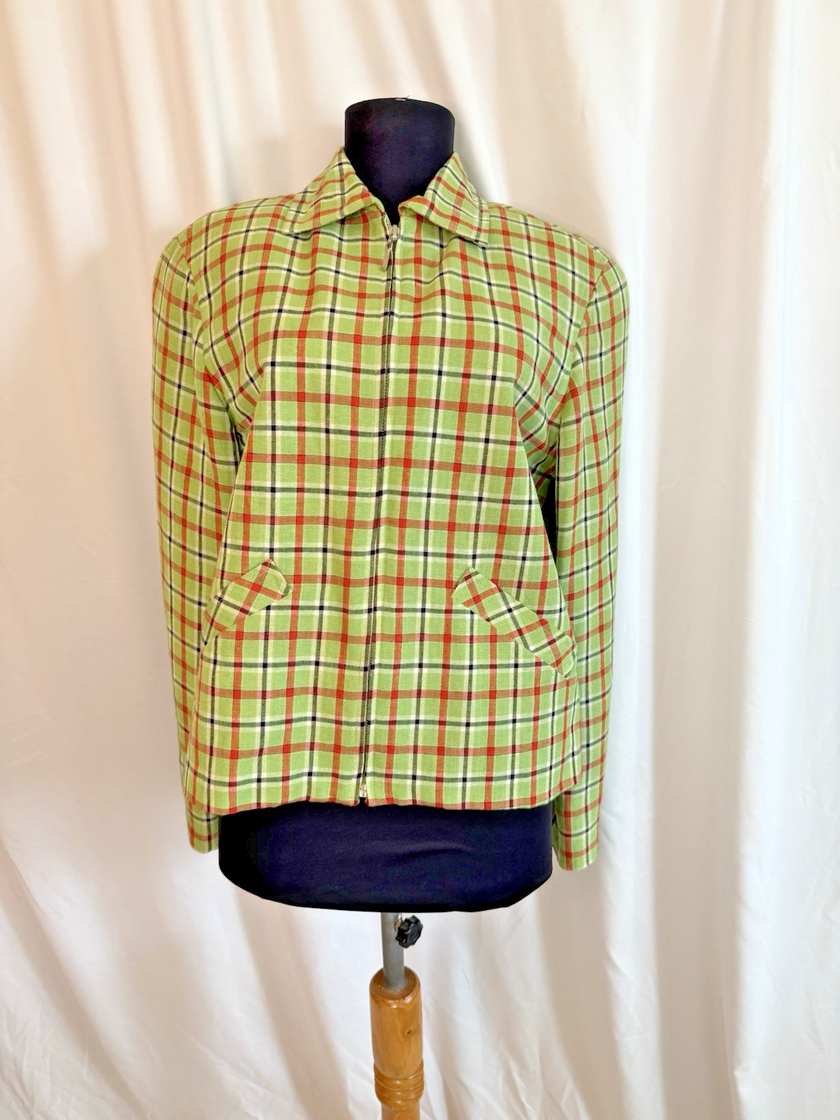 Vintage 1980s Green Plaid Jacket by Donny Brook – size 6 Small