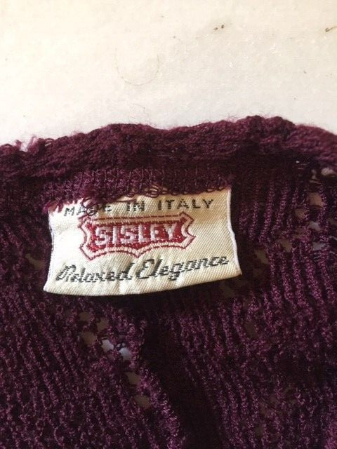 Lace from wool dress, Sisley, size s, colour burgundy, vintage