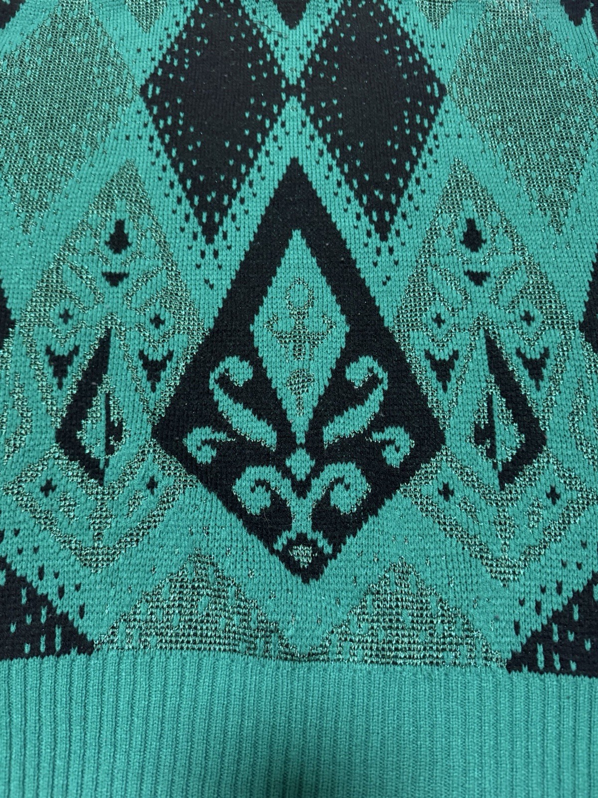 VTG Joyce Acrylic Knits Sweater Sz L Green Black Sparkle Clothing Geometric 80s