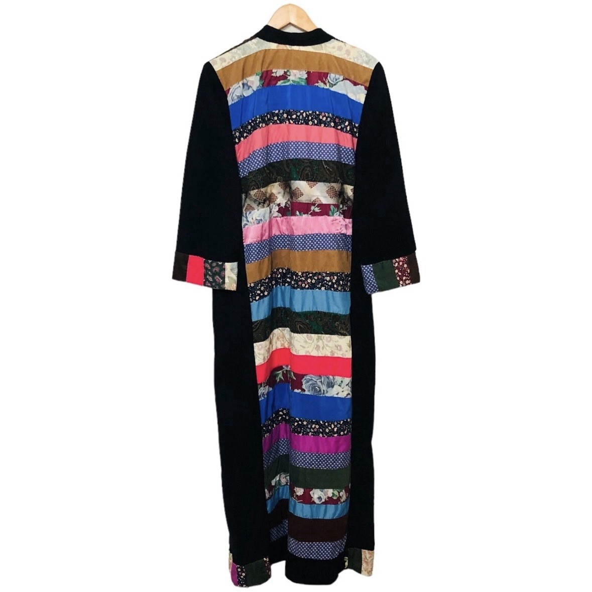 Vintage 60s 70s Velvet Patchwork Duster Jacket Long Maxi Coat Large / XL