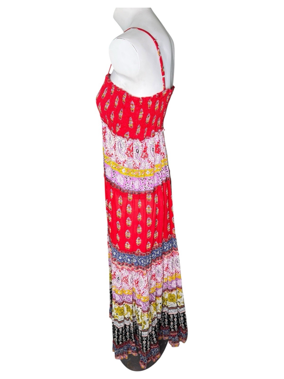 Vtg Cache Paisley Red Multicolor Patchwork Maxi Dress M Gauze Cotton Sundress
