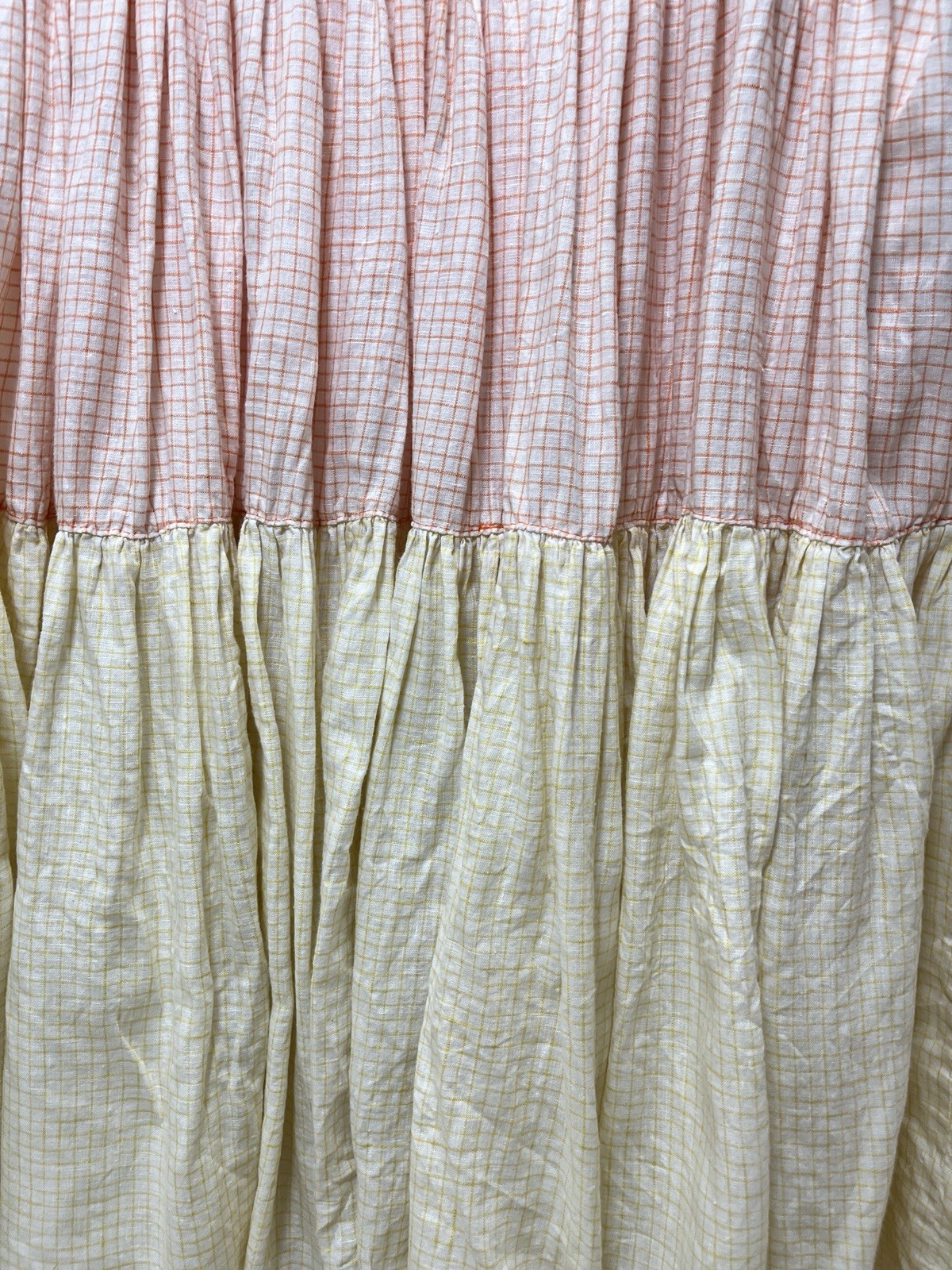 Vintage Cotton Gingham Fabric Orange & Yellow Checkers Pleated Full Skirt Dress