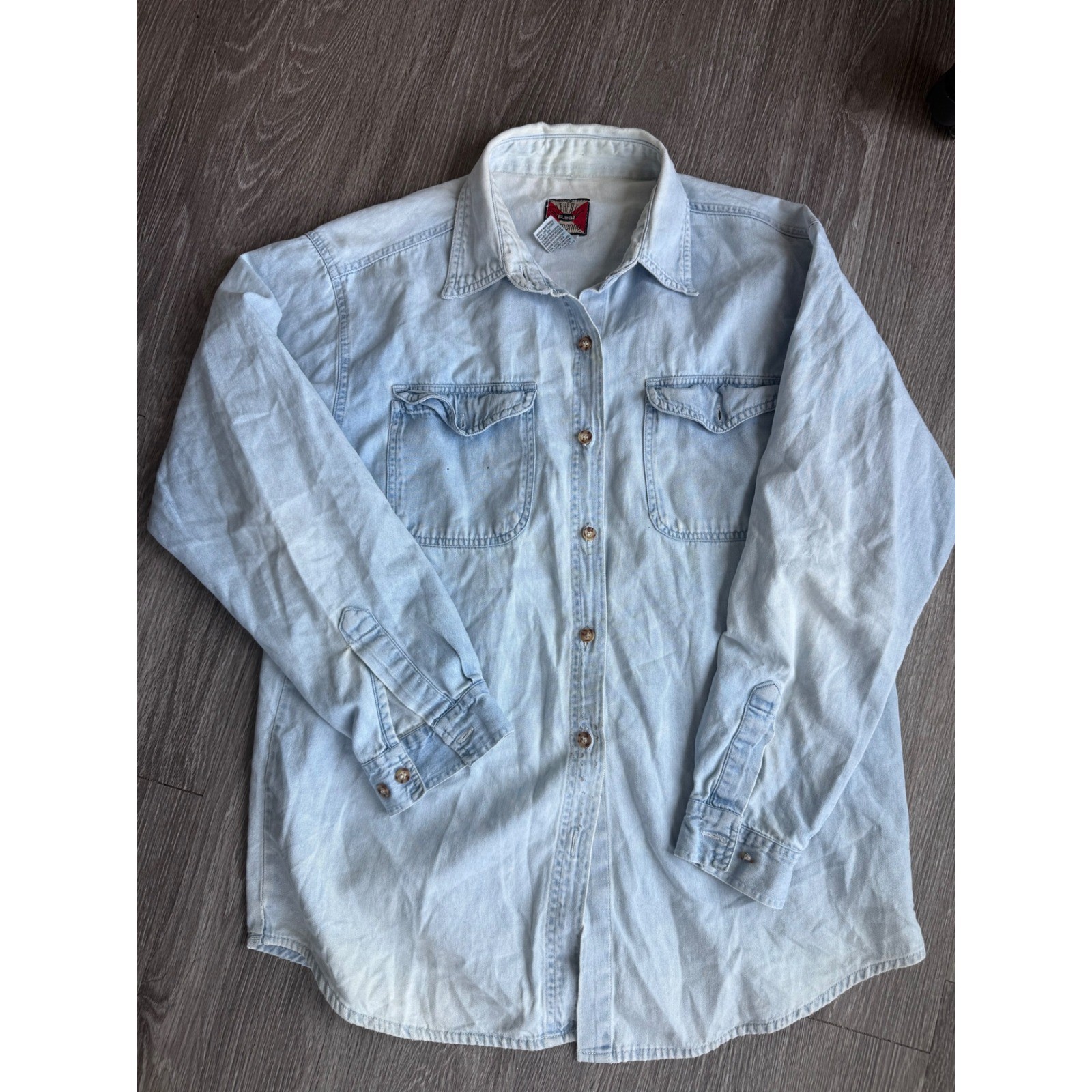 Vintage Ellemenno Light Wash Denim Pearl Snap Western Shirt Size M 100% Cotton