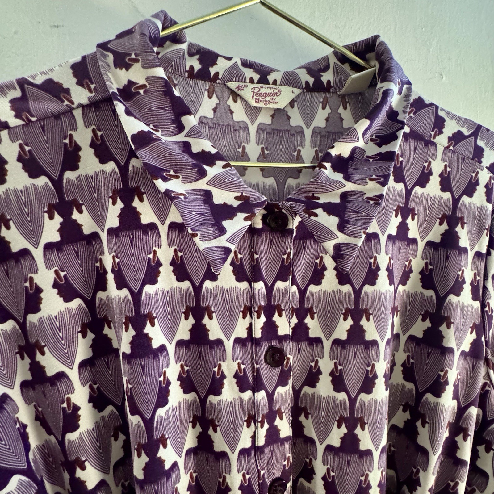 Vintage Shirt Dress Original Penguin by Munsingwear Purple & White Mod Print