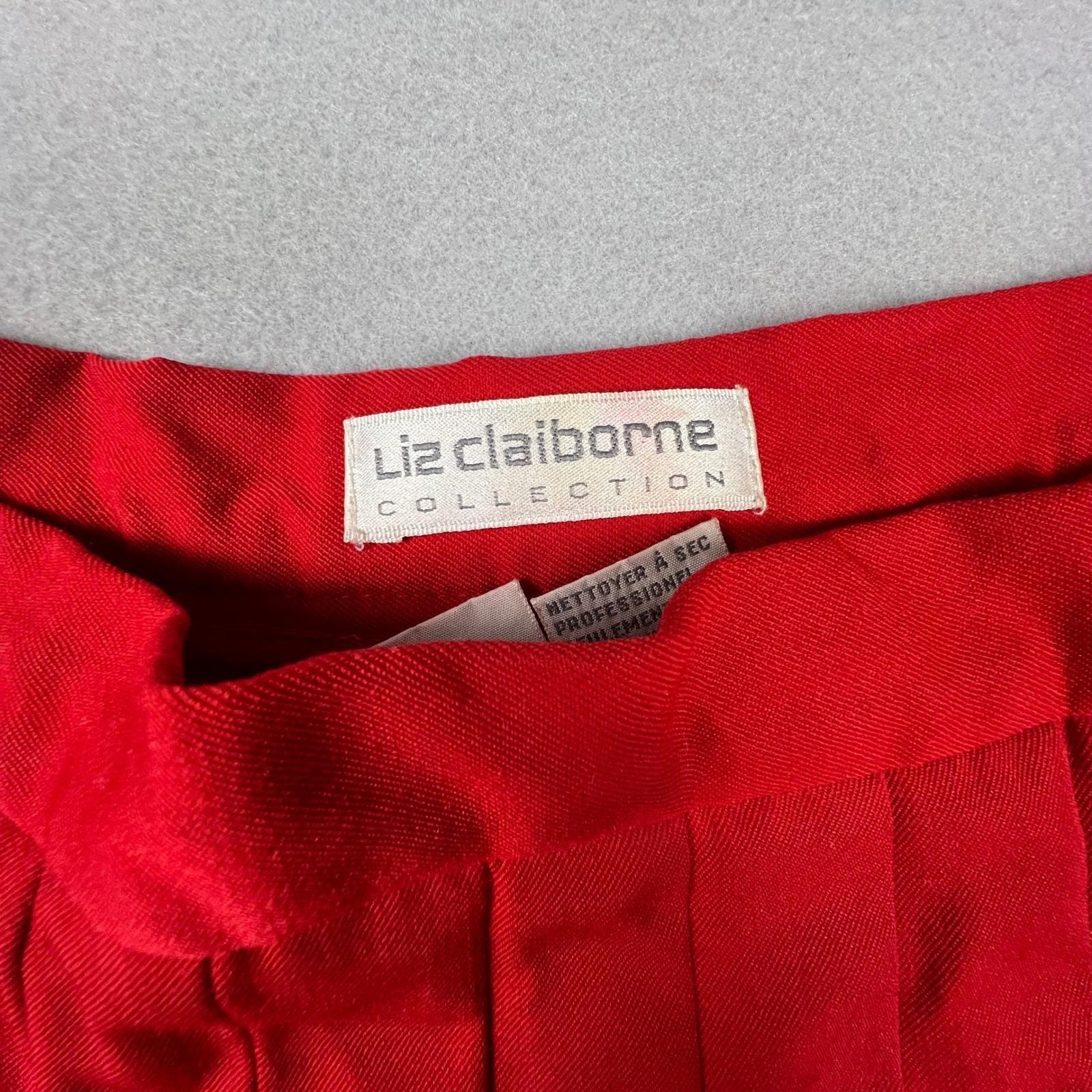 VTG Liz Claiborne Pleated Midi Skirt Womens 10 Red 100% Wool Career Classic