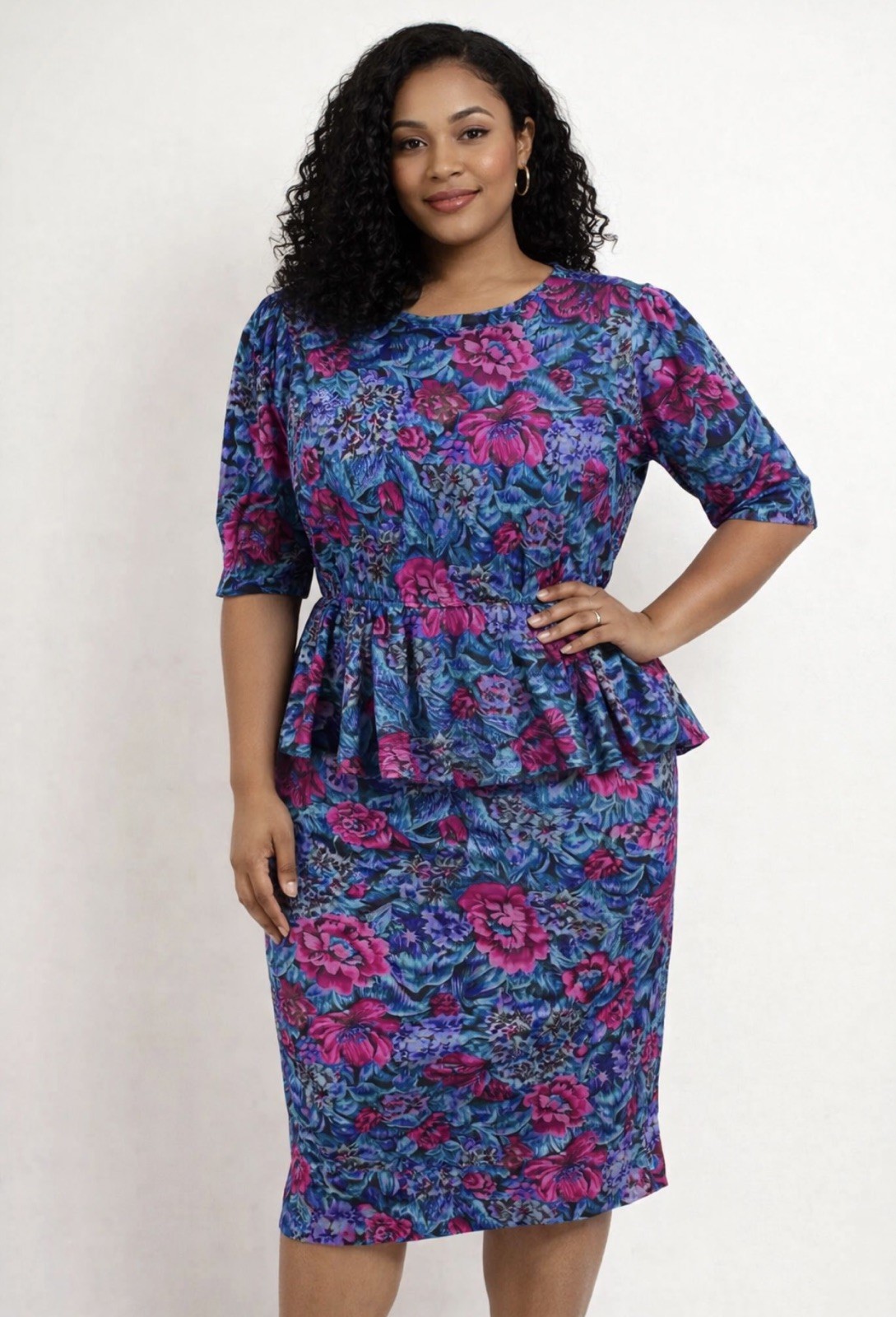 Vintage 1980s Peplum Dress Size 12 / 14 Floral Aunty Church Vibes Retro Mom Cute