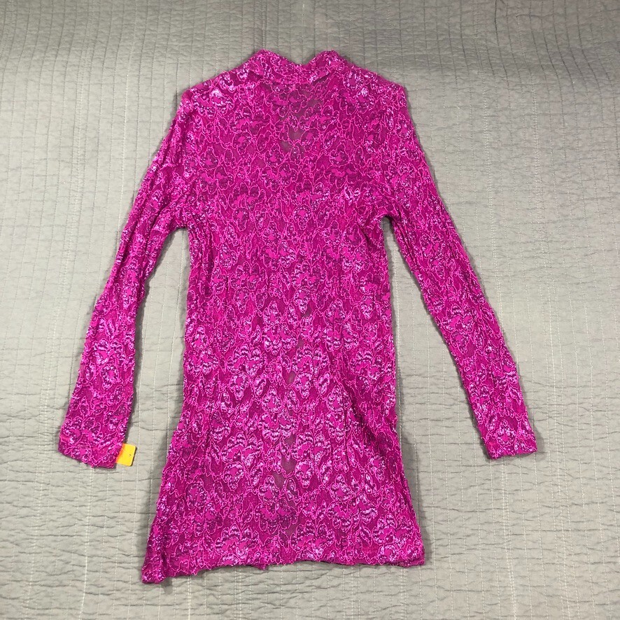 Vintage Y2K Jacket Women Medium Pink Glitter Sheer Lace Festival Kimono Boho NWT