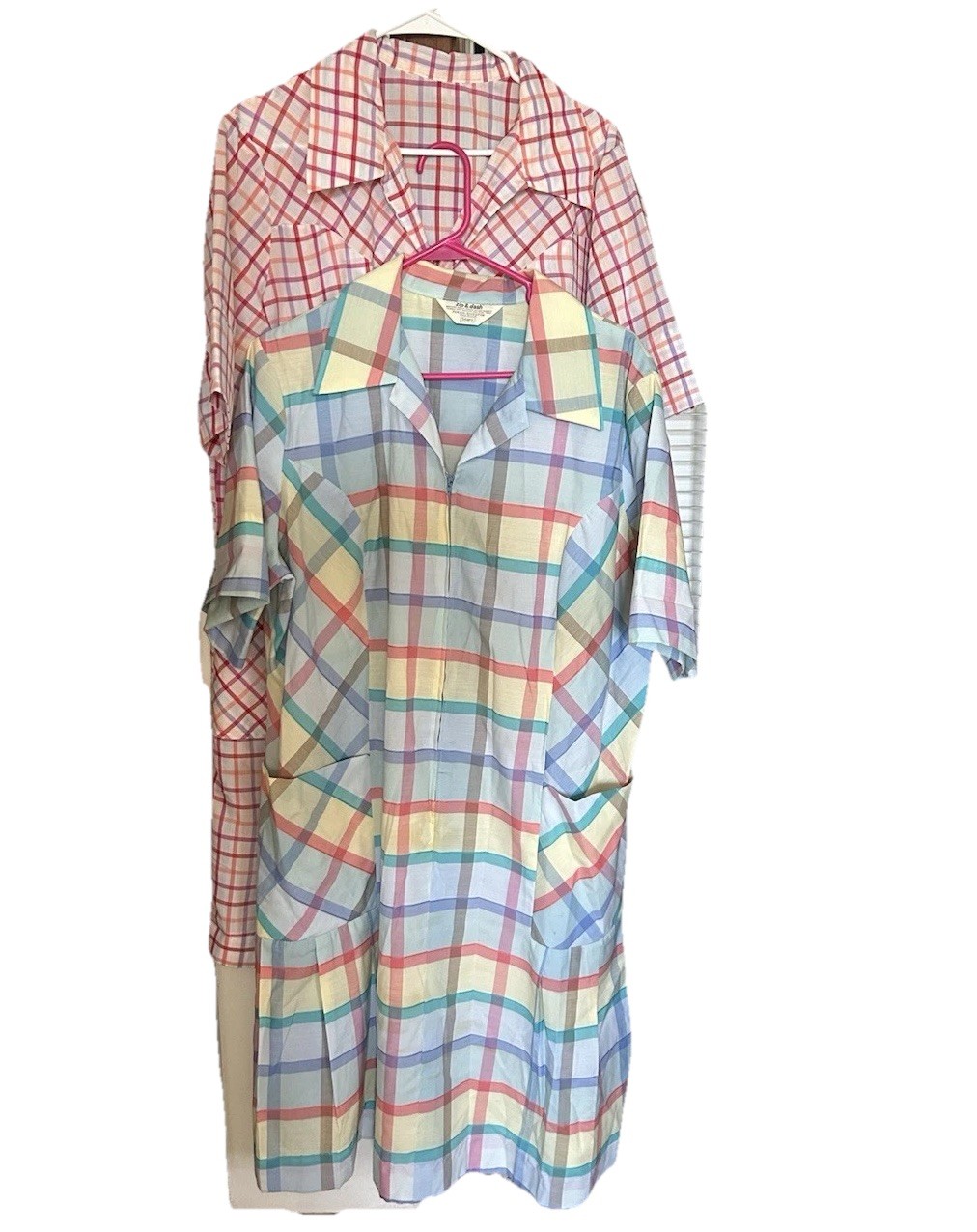 2 Vtg Plaid House Dresses 1 Sears Zip Dash 1 Repaired No Zip 2XL or 3XL