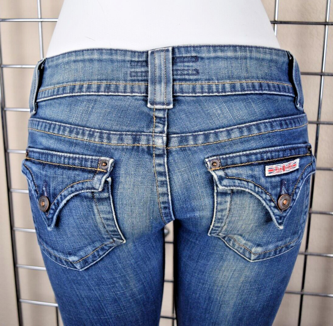 VTG Jeans Hudson Size 26 x 32 S/M 90s Med Blue Fading Low Rise Flared Made USA