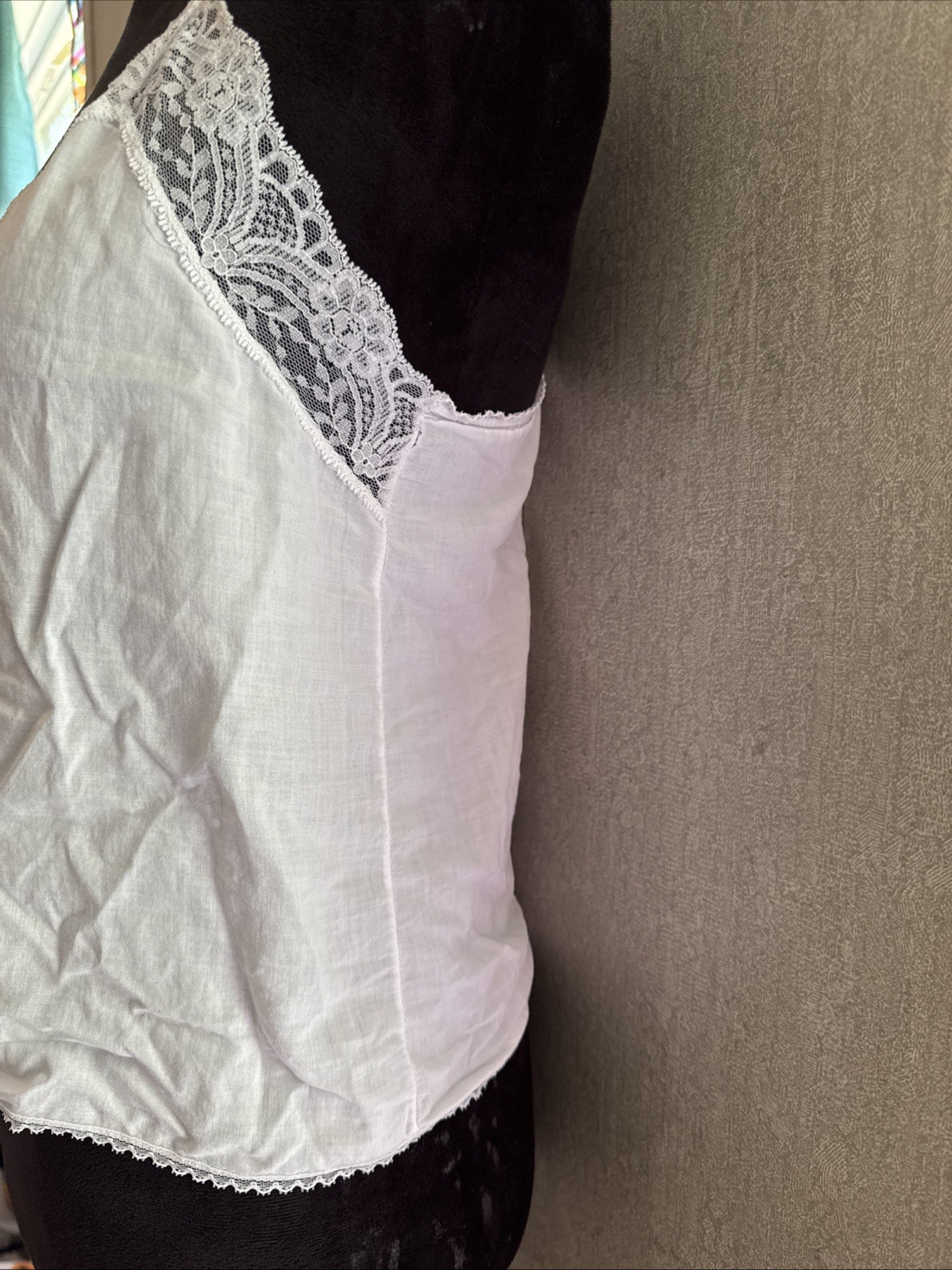 Vintage Dawn To Dusk 100% Cotton Camisole White Lace V-neck Cami M