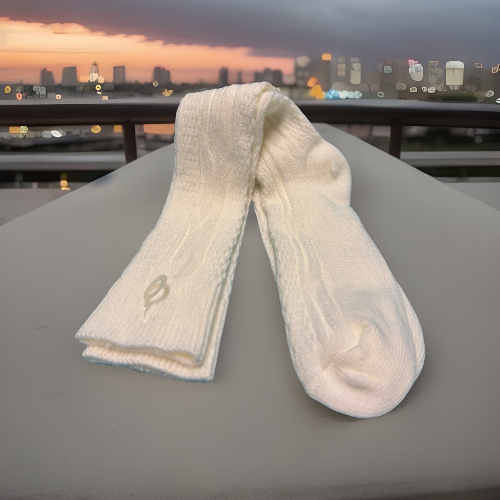 VTG Socks 80s Cable Knit White NOS 7-9 19″ USA Stocking School Girl Classic New
