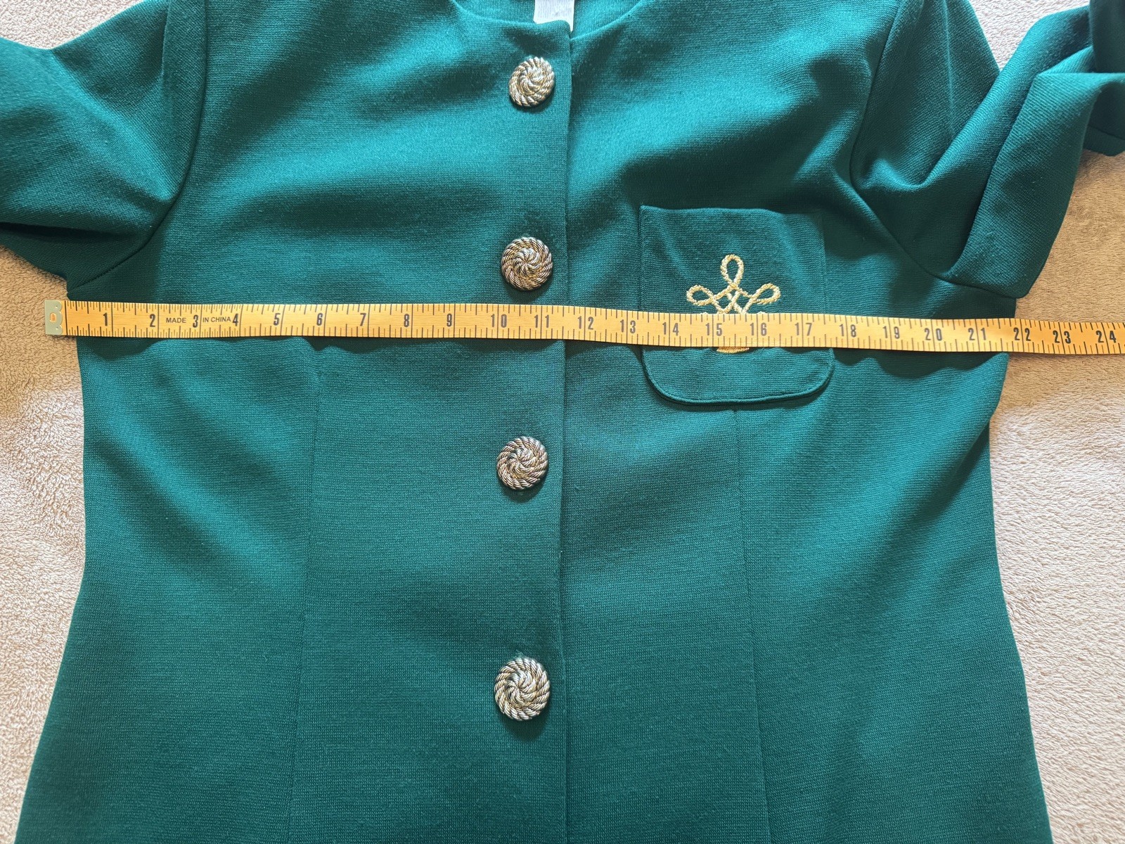 Vintage ‘80s Positive Attitude Dress, Size 15/16, Green W/ Gold Accents