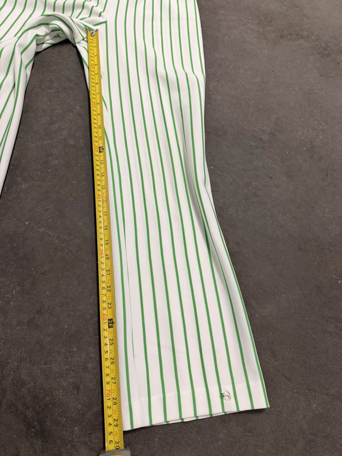 Vintage 1970s Green White Striped High Rise Polyester Trousers Hippy Retro