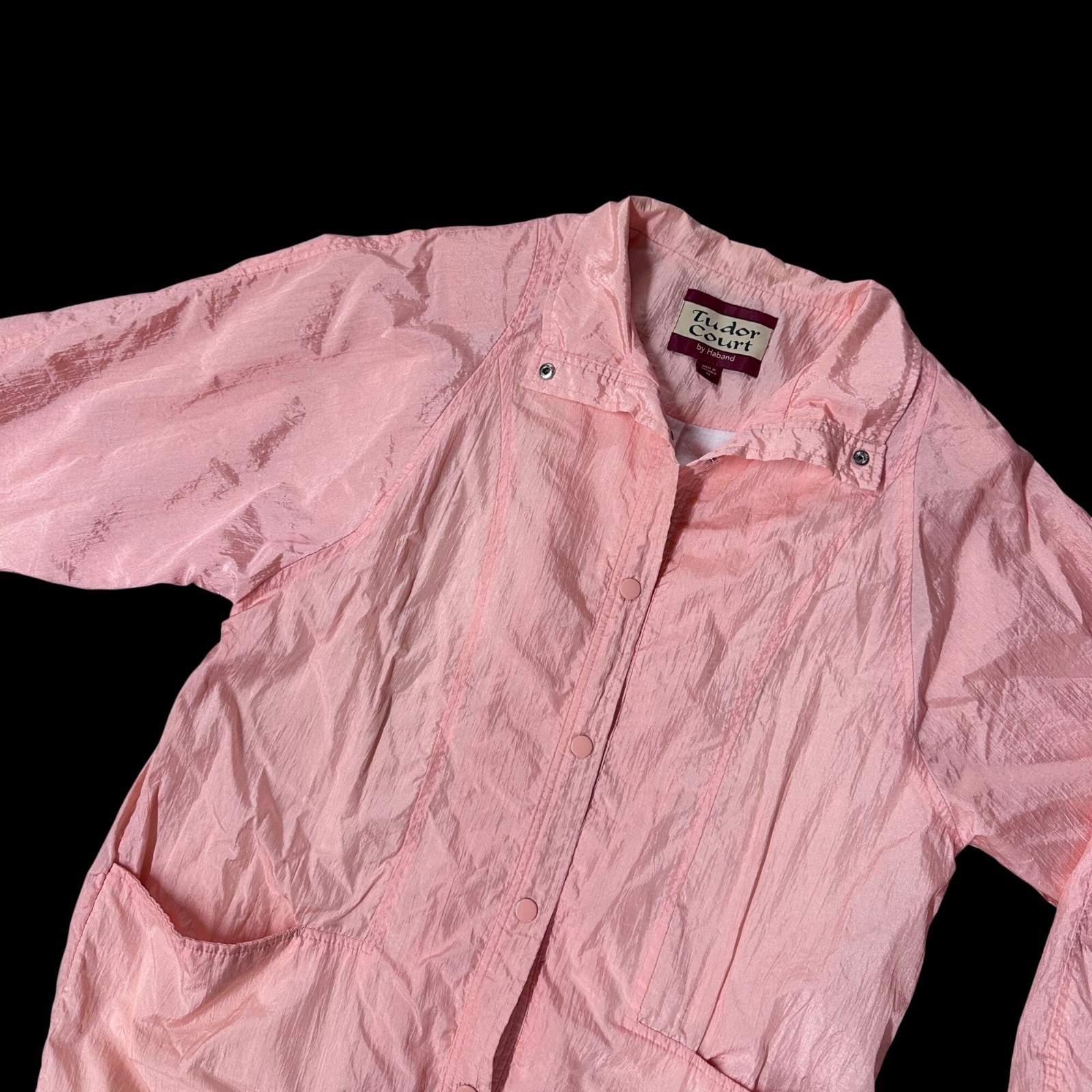 Vintage Windbreaker Jacket Tudor Court 1990s Nylon Shoulder Pads Peach Size M