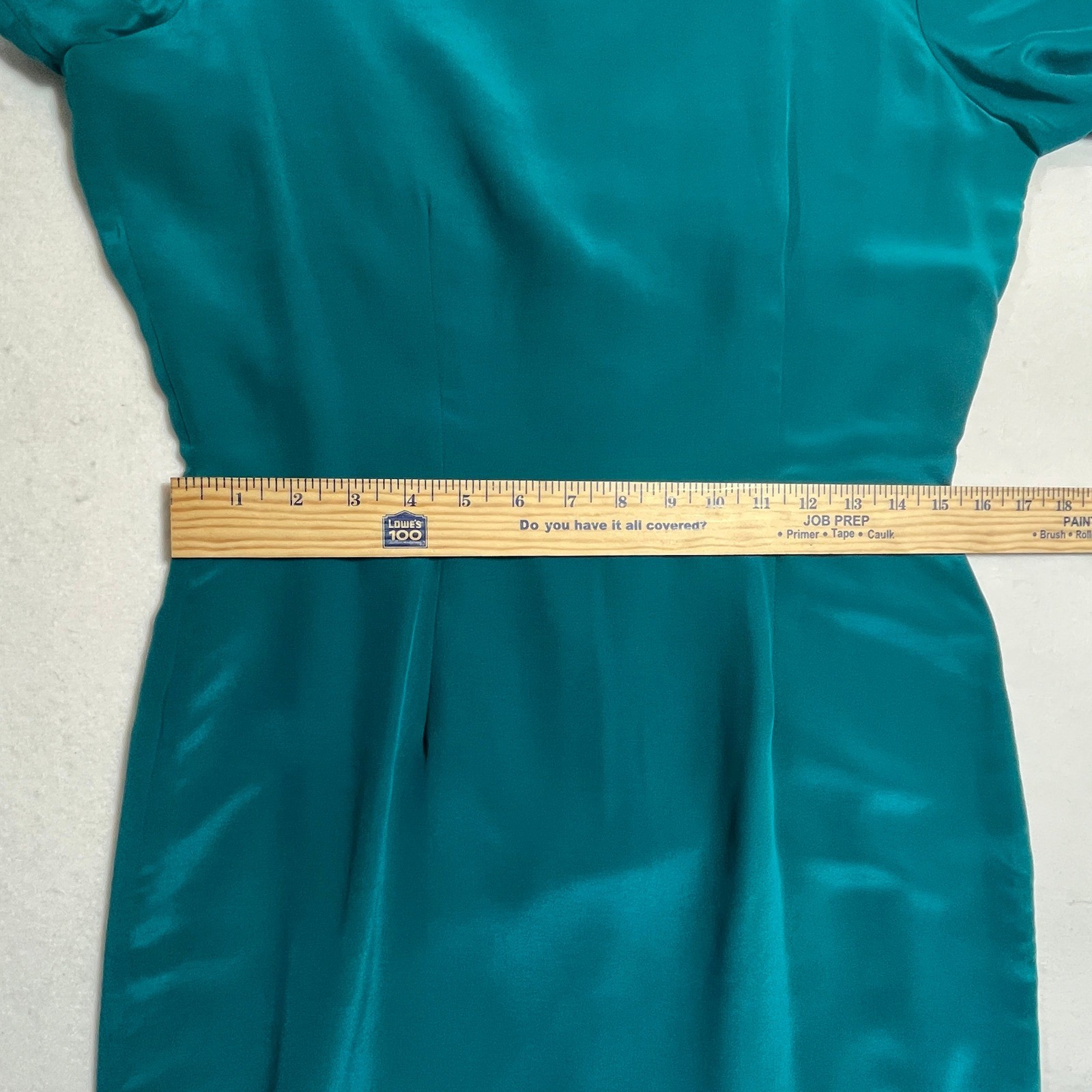Vintage 1990s Peacock Teal 100% Silk Dress Sz 10 Minimalist Sheath Jewel Tone