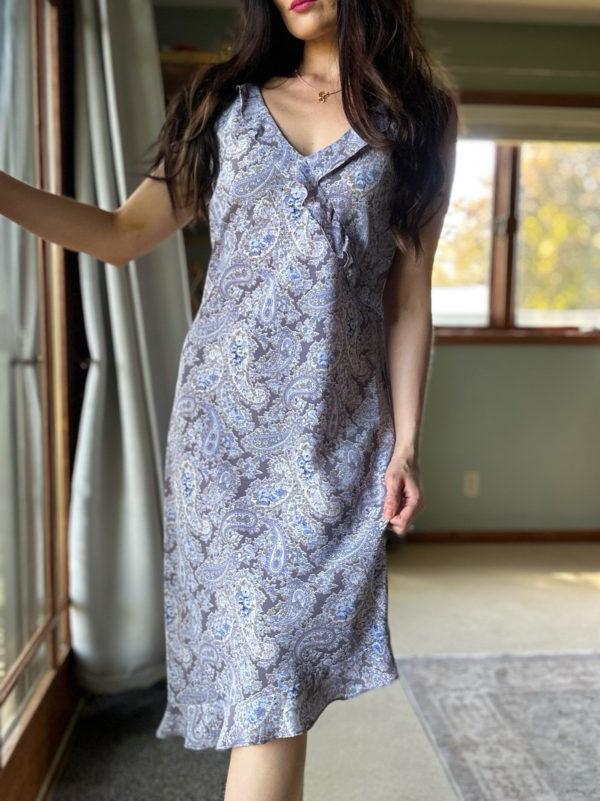 Vintage 90s Dress DBY Floral High Low Slinky Grunge
