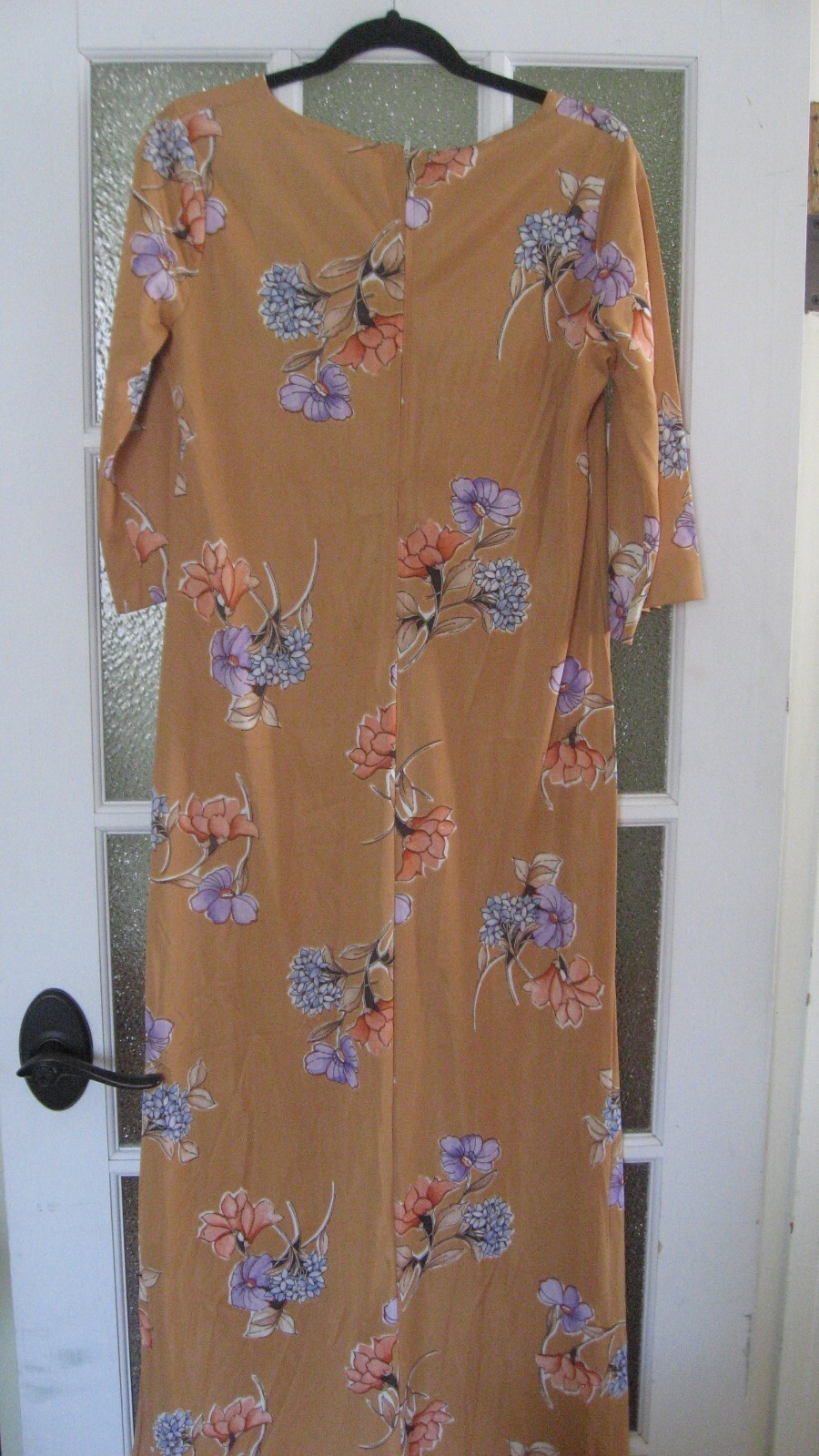 Vintage 70s Peach Floral Long Maxi Dress Hippie Boho Festival Garden Wedding M