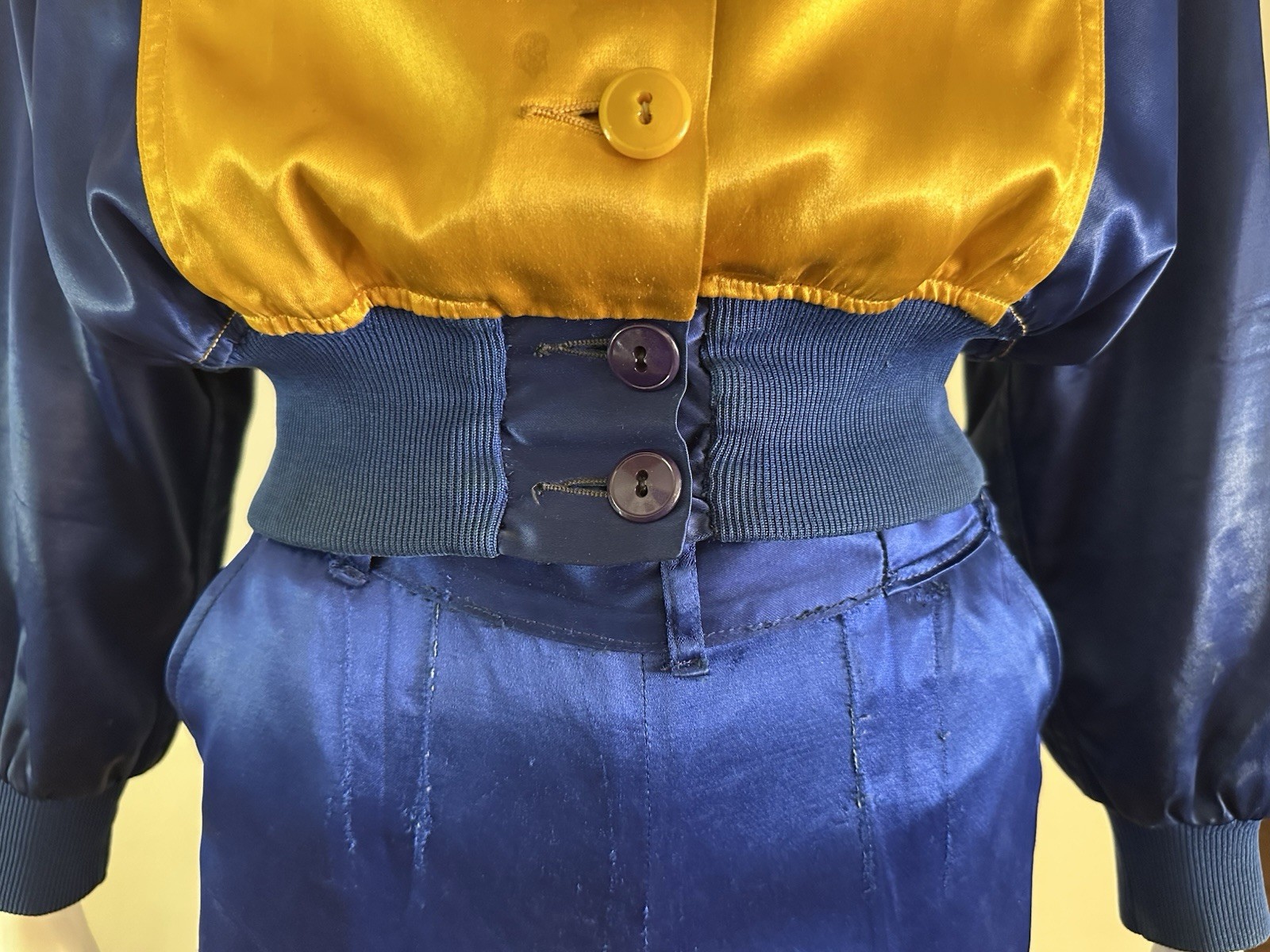 1930s Lowe & Campbell Blue Gold Satin Sportswear Set Western Ranchwear Rodeo