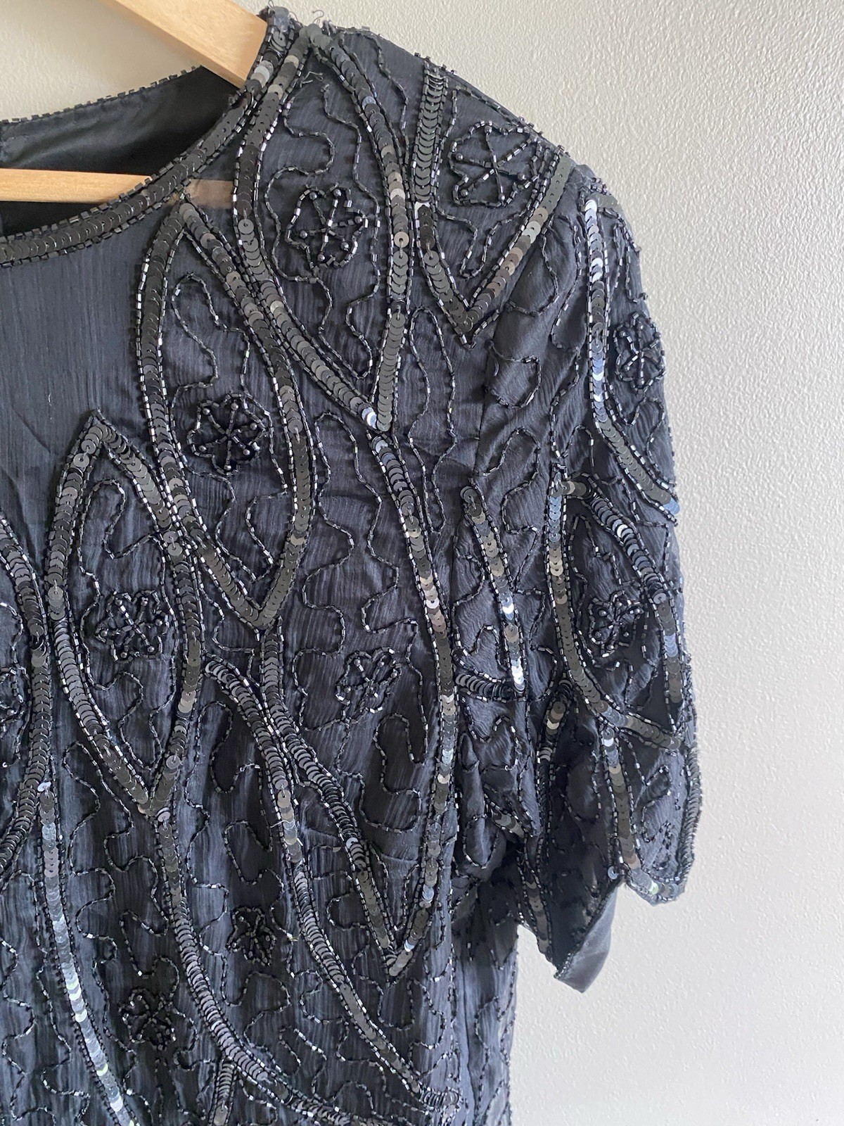 Vintage Patra Stenay Silk Sequin Blouse 2X Black Formal Sequin Mob Glam Top Goth