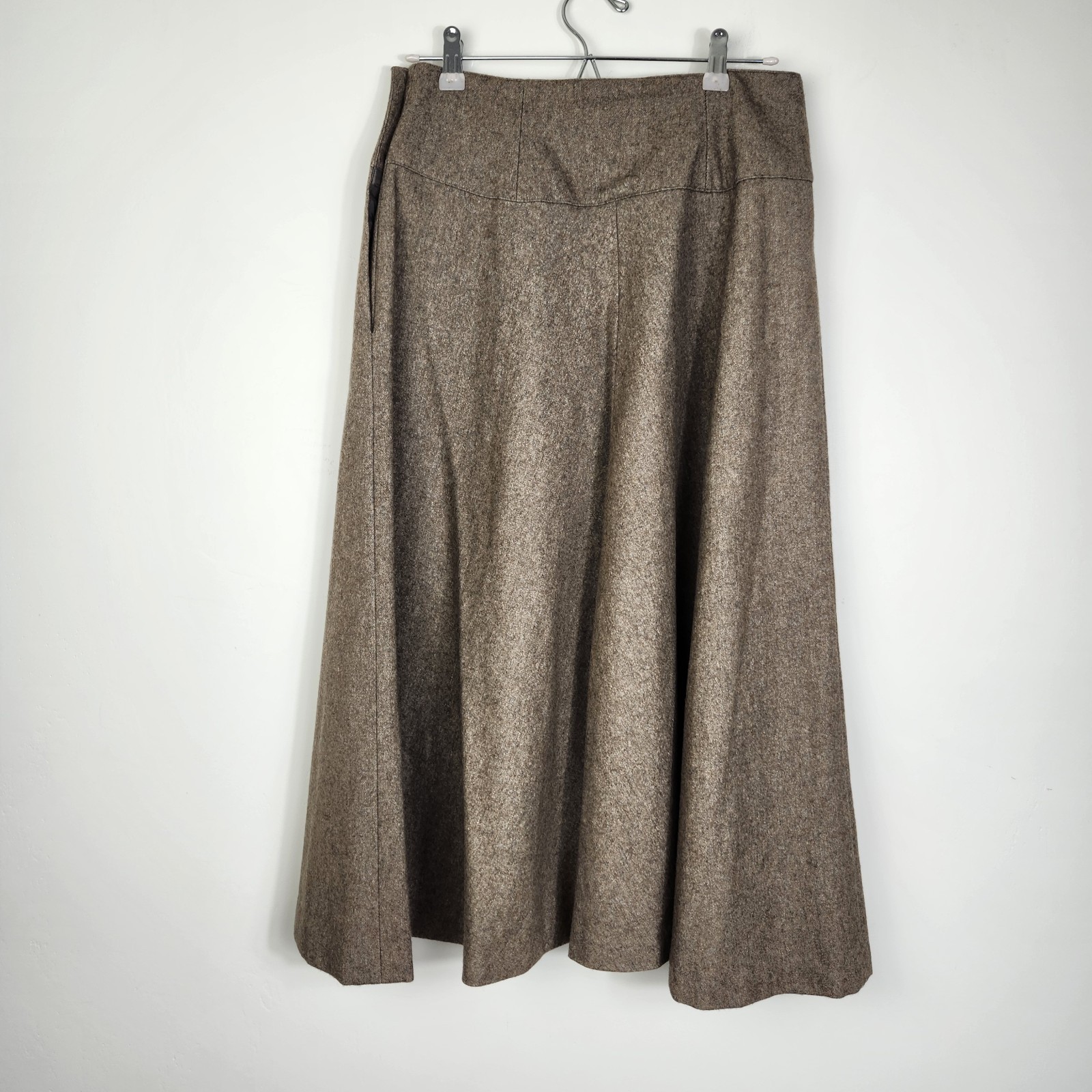 Vintage 70s 80s Wool Blend A-Line Midi Skirt Brown Heather Academic Tweed”