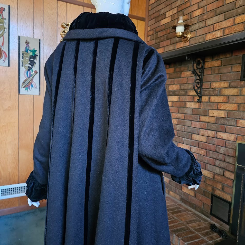 Vtg 50s Lilli Ann Velvet Shawl Collar Swing Princess Opera Formal Wool Coat L/XL