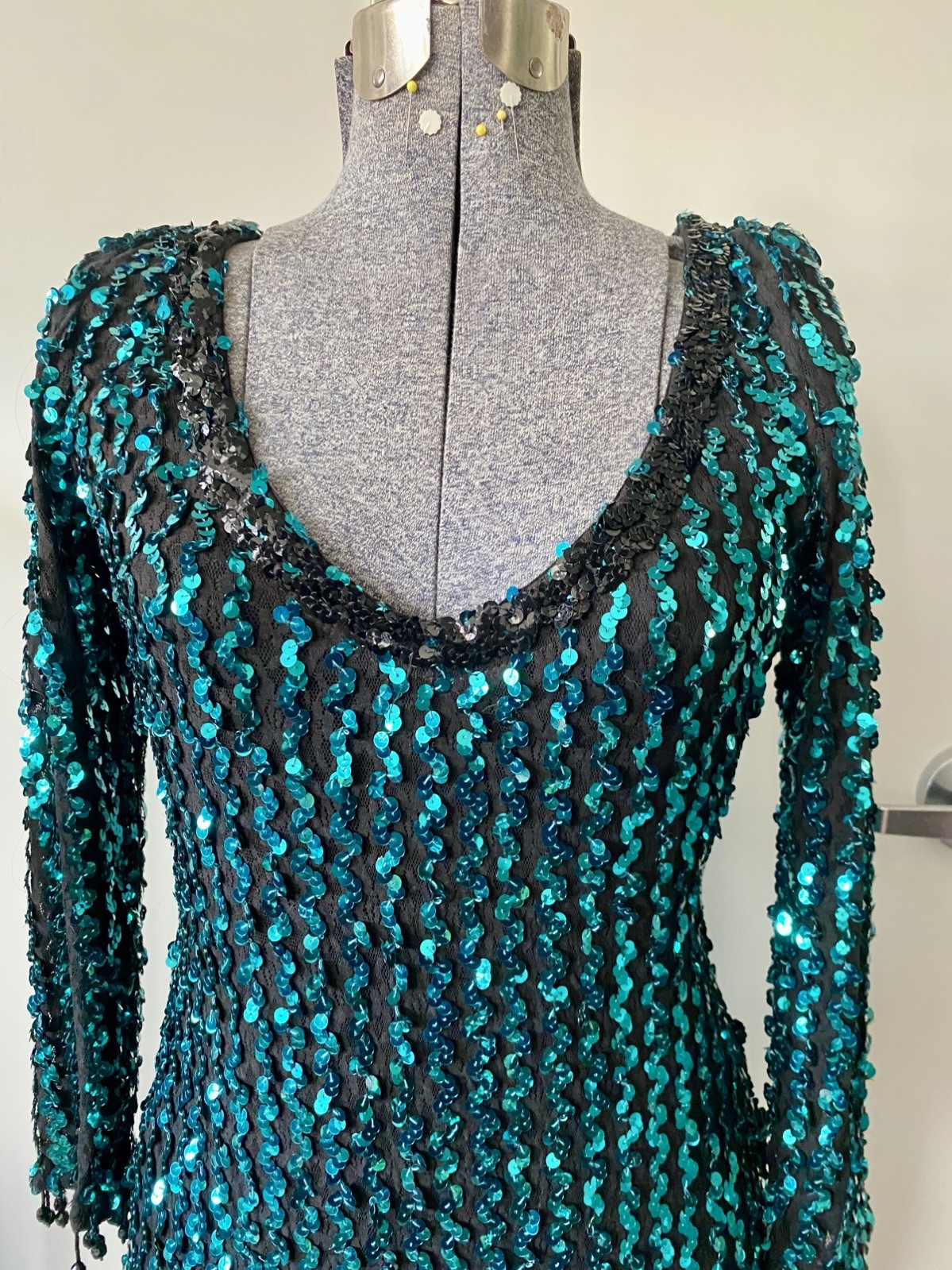 Vintage Climax David Howard Karen Okada 1980s 1990s Sequined Body Con Mini Dress