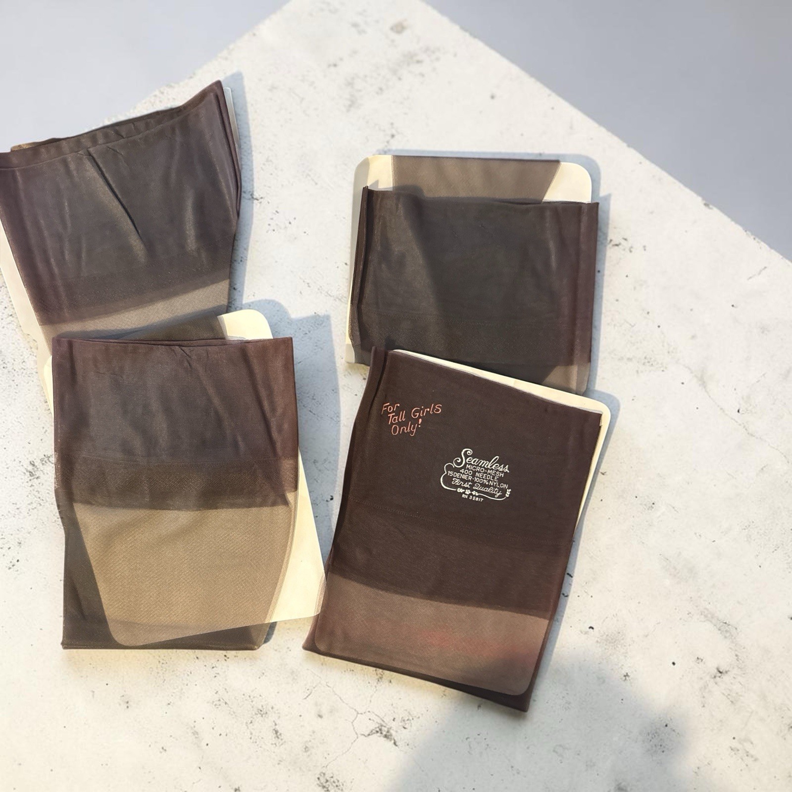 Vintage Seamless Micro Mesh Nylon Stockings Lot of 4 Tall Girls B8-2
