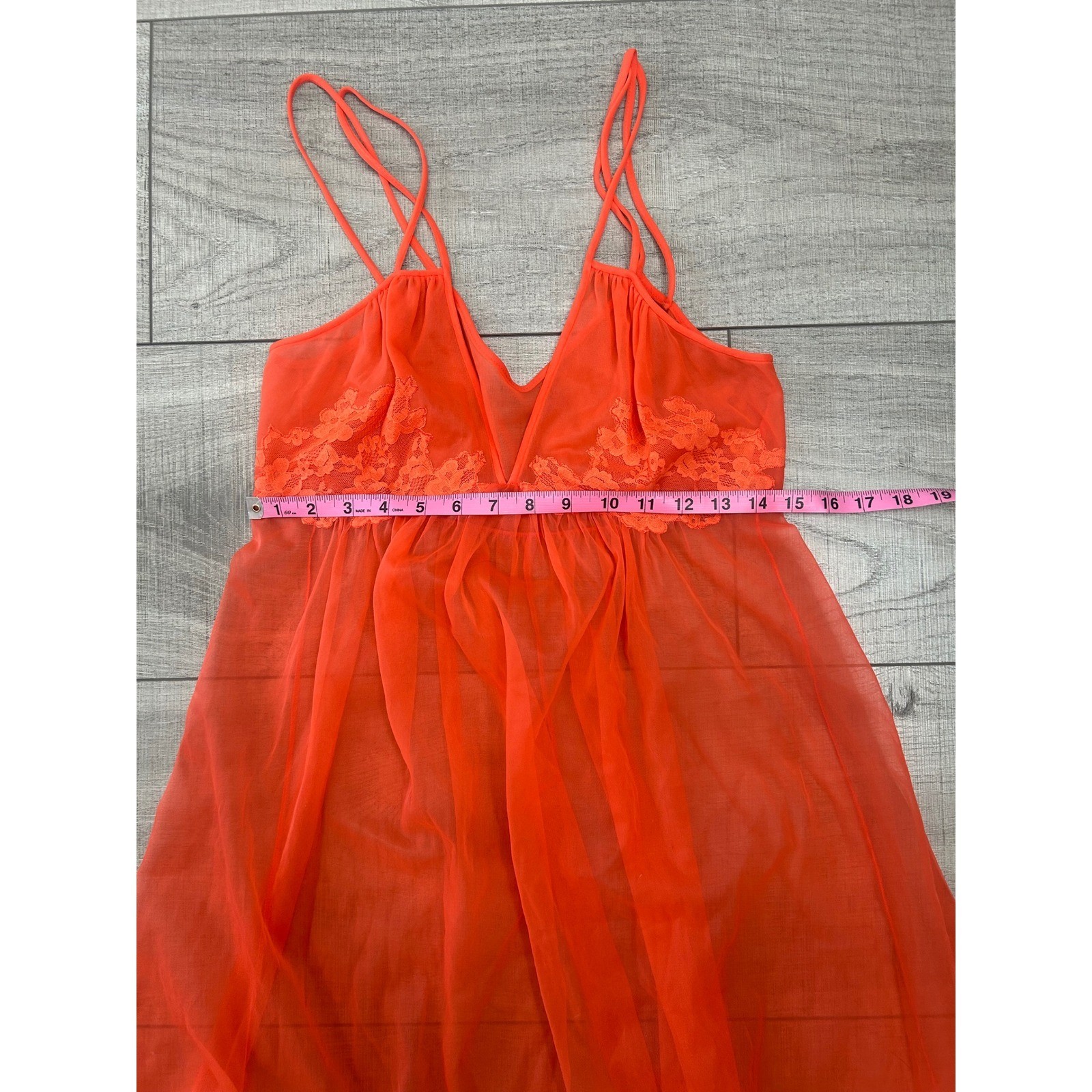 Vintage Orange Sheer Maxi Nightgown Lace Trim Double Strap Sleepwear Dress