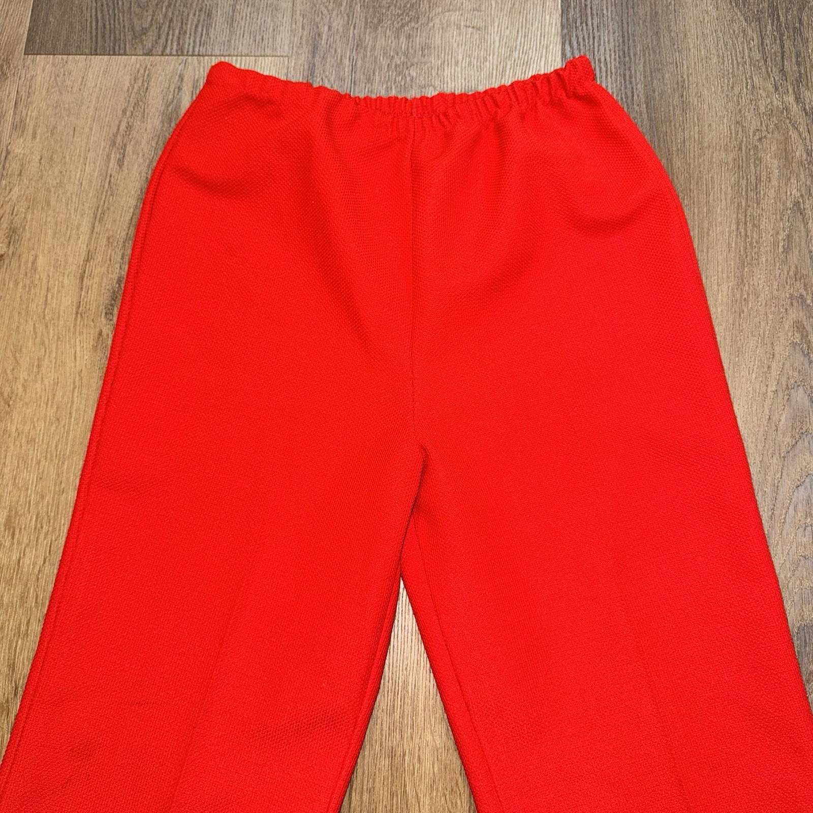 Vtg 60s 70s Bell Bottom Pants Womens 12 Tomato Red Stretch Polyester Hippy Disco