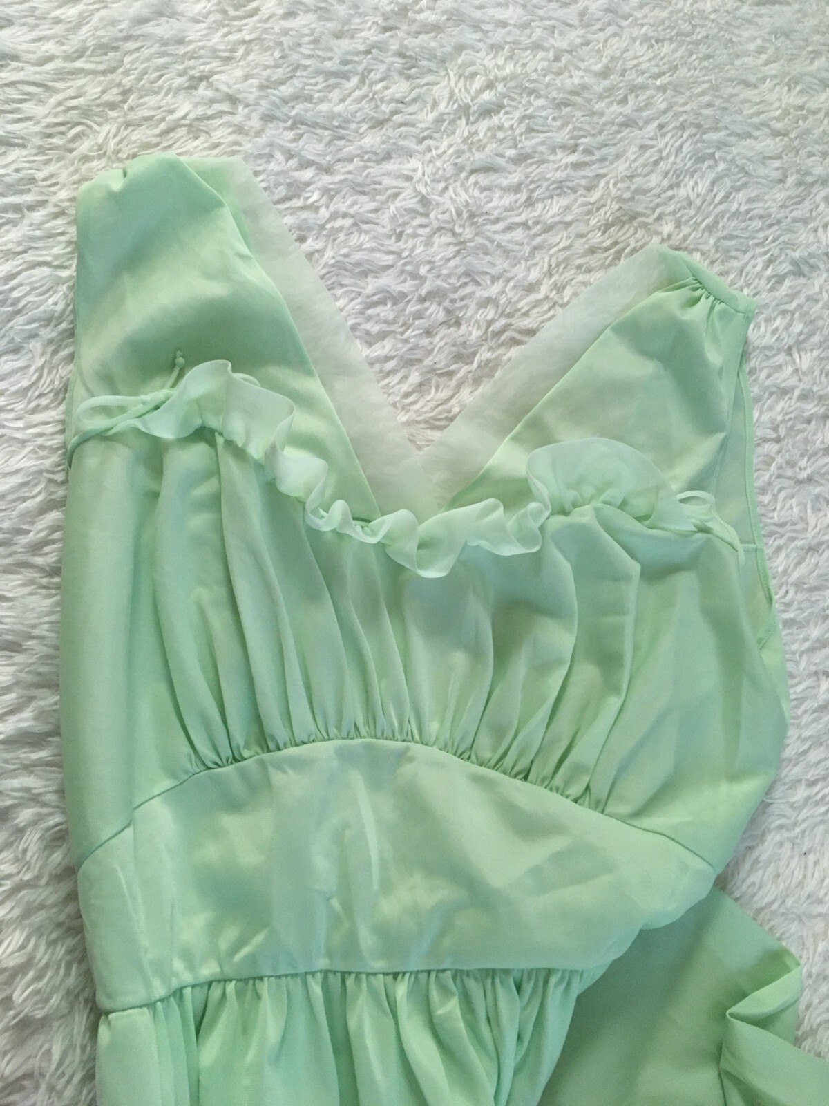 Vtg Long NIGHTGOWN +SLIPPERS Set Lot 34 Gown Mint Green Nylon