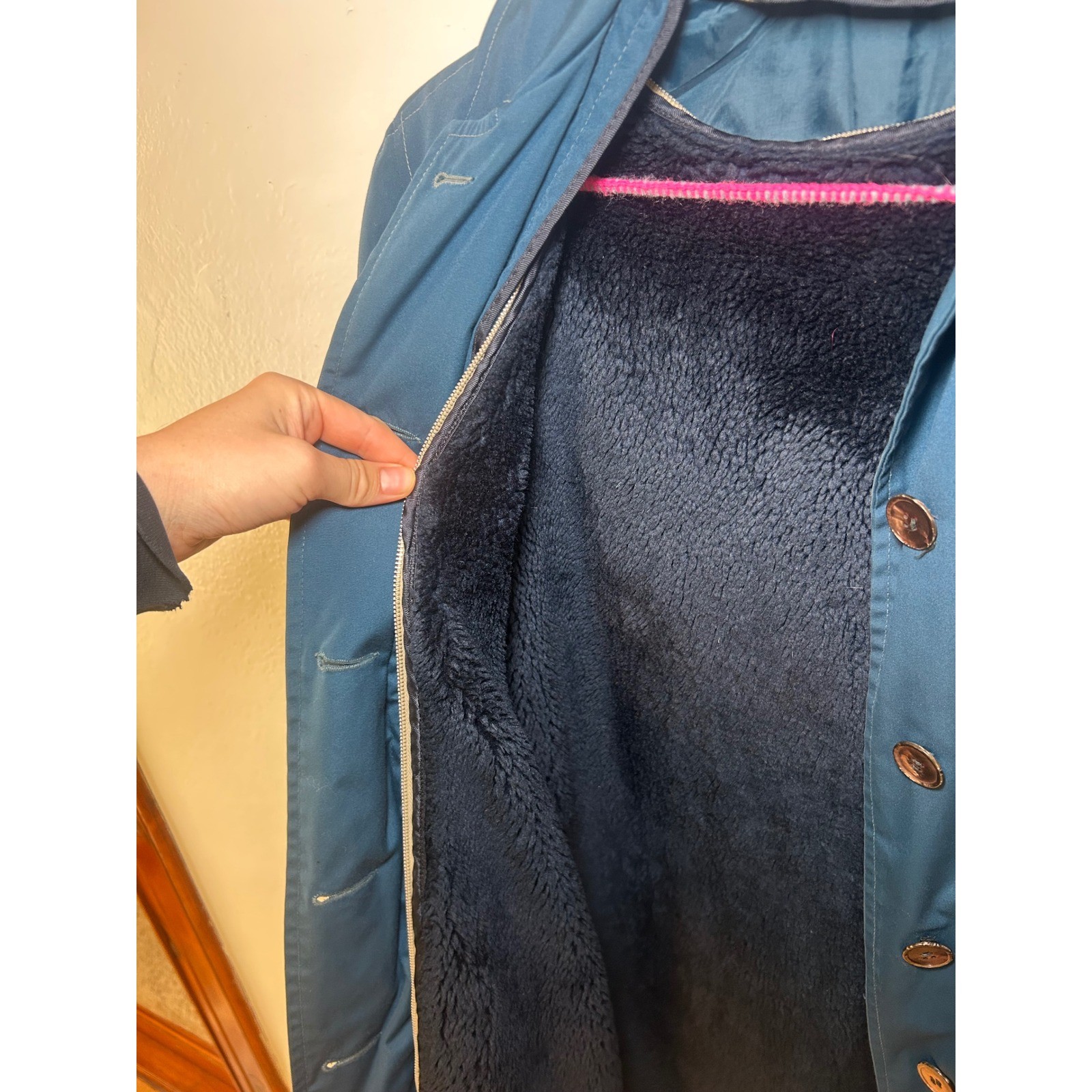 Vintage Forecaster of Boston Teal Blue Trench Coat Removable Faux Fur Lining M