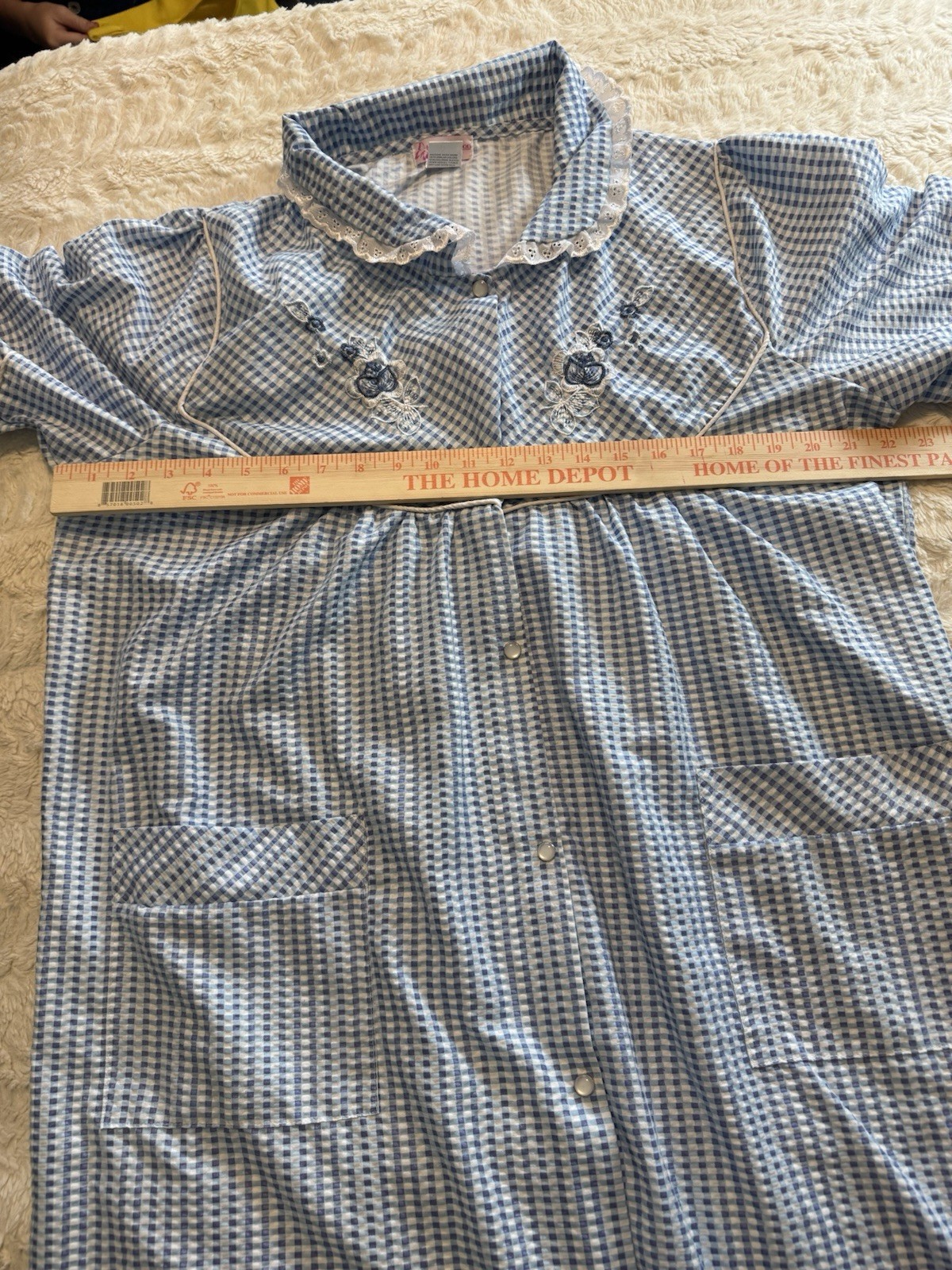 Vintage Toti Fashion Gingham Duster Housecoat Robe Dress Blue White