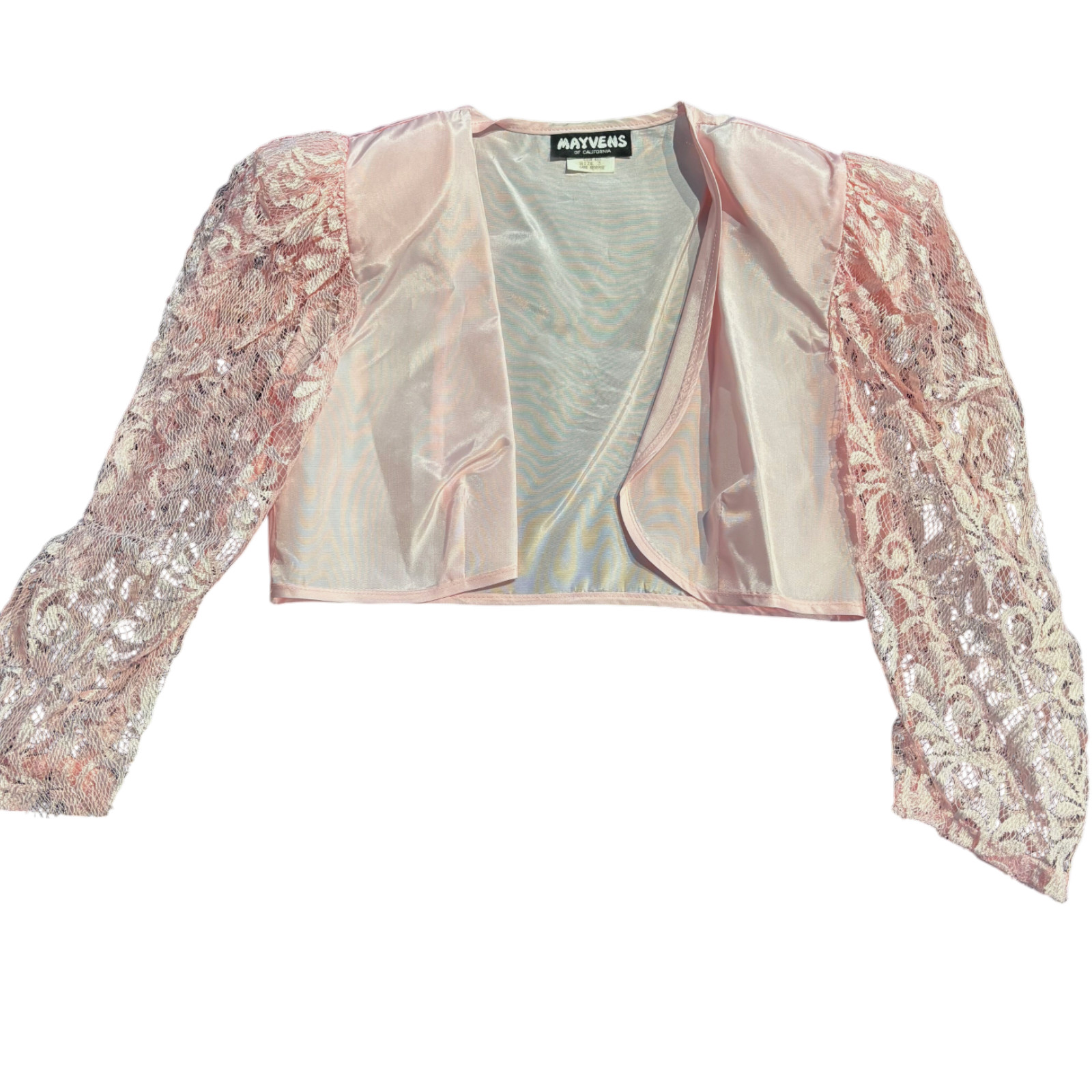 Vtg 90s pink Lace Fit & Flare Party Prom Dress w bolero jacket juniors sz 3