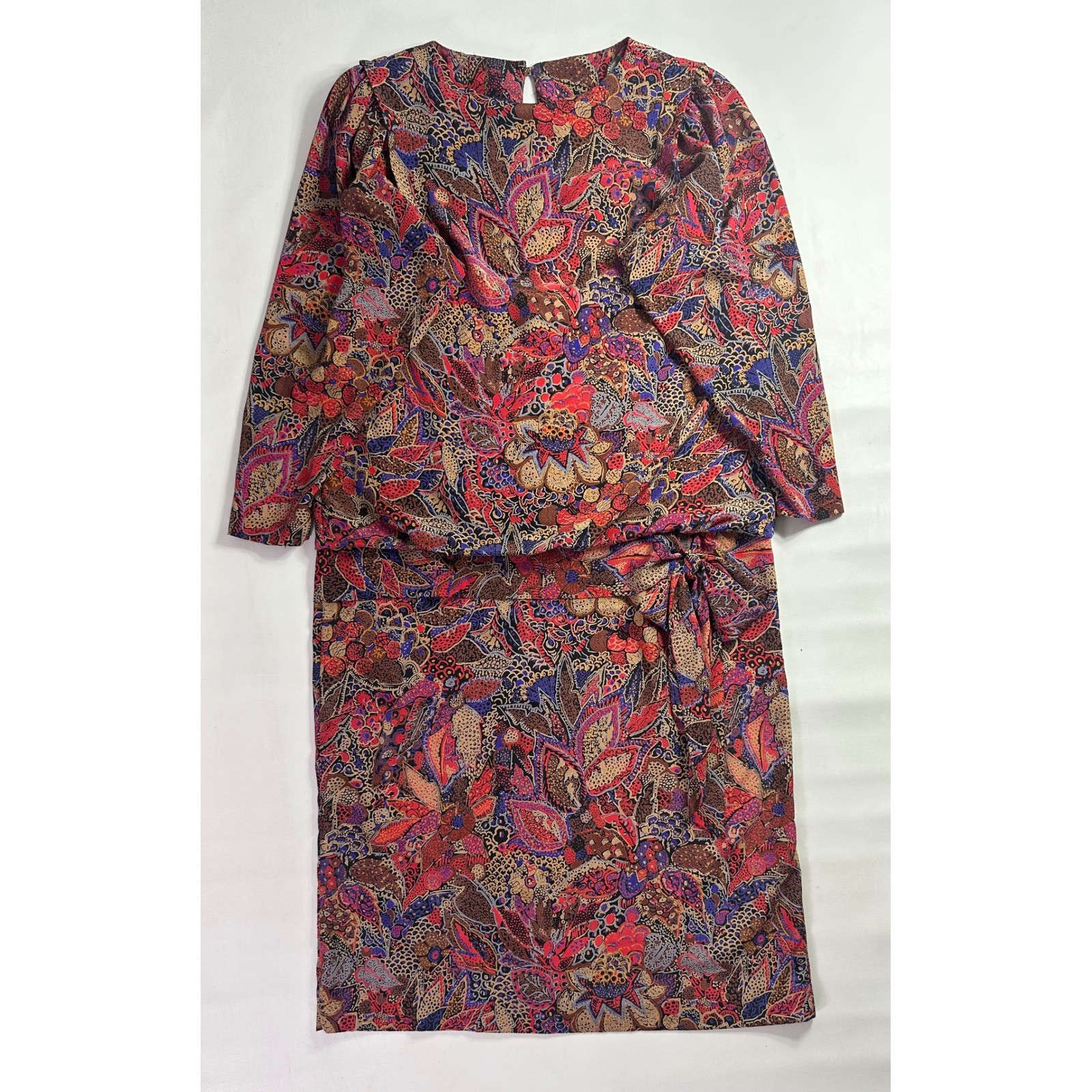 Southern Lady Vintage Floral Paisley Blouson Dress Long Sleeve Made in USA Large