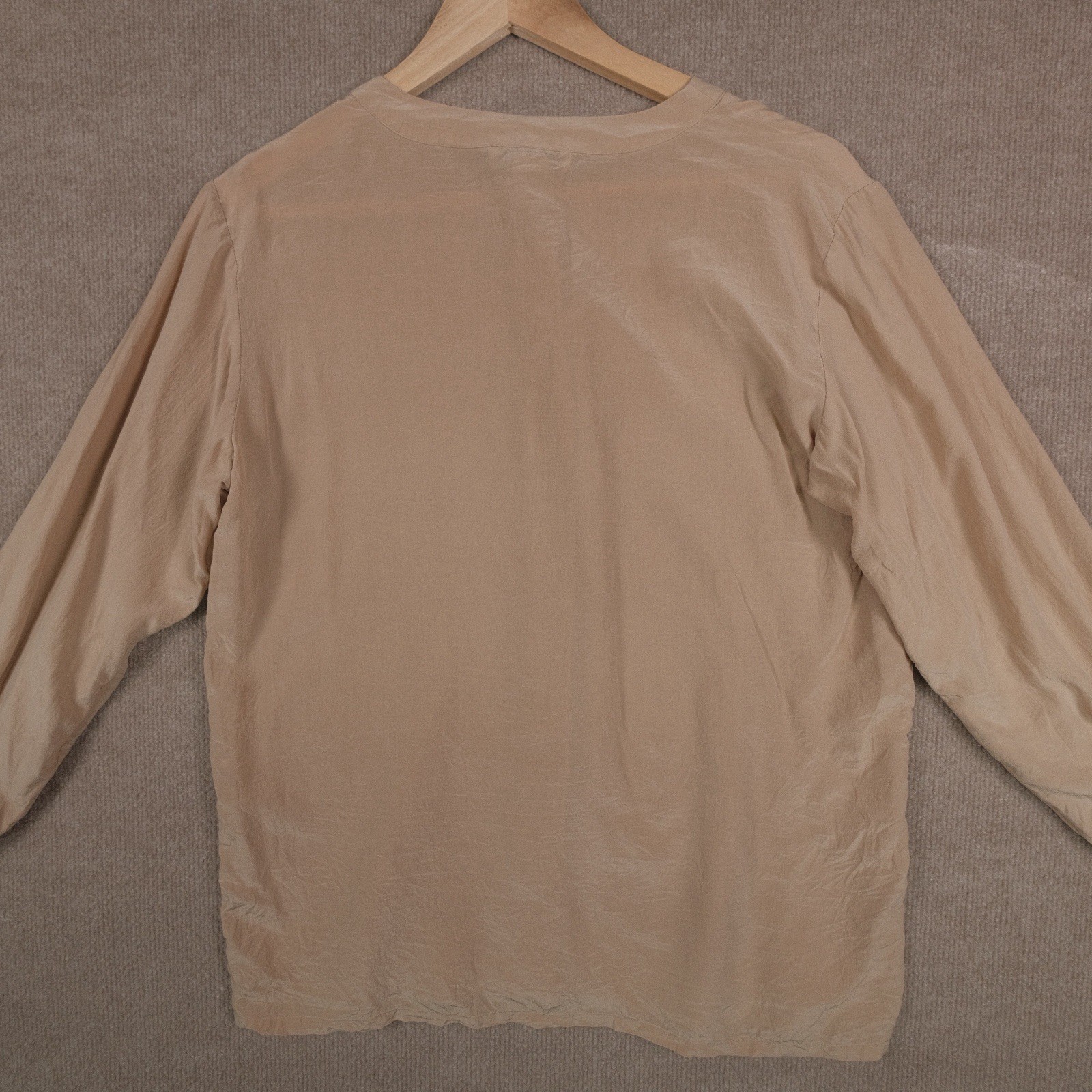 Vintage Blass Port By Bill Blass Women’s 100% Silk Shirt Band Collar Beige S