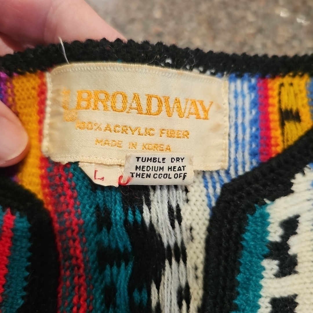 Vintage Broadway Sweater Wmns Sz L 60s 70s Pullover Wide Cuffed Arms Acrylic EUC