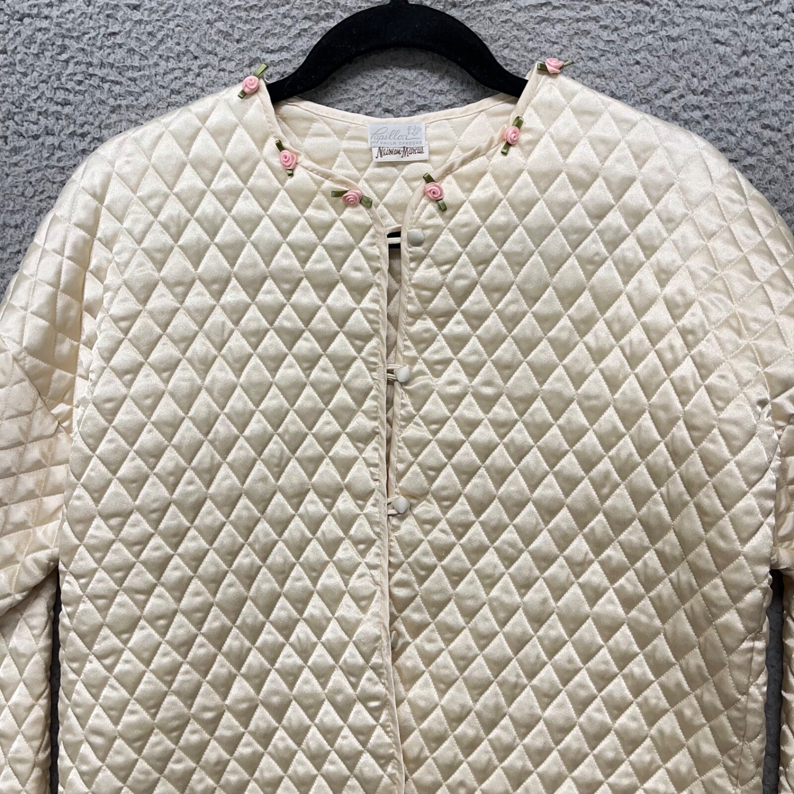 Papillon Paula Carbone Satin Jacket Womens Petite Ivory Quilted House Jacket