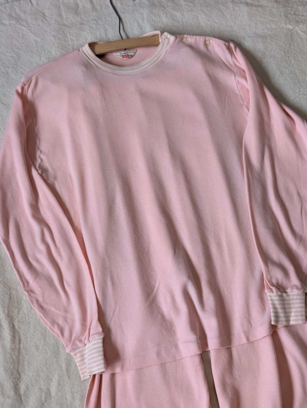 Hanes Vintage 60s Suede Knit Pink Leisure Pajama 2 Piece Sweat Set Size LG
