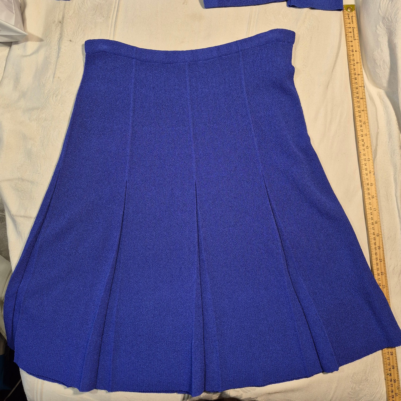 Vtg Castleberry Knit Skirt Suit Set Womens 14 Royal Blue Gold Button 80s MINT