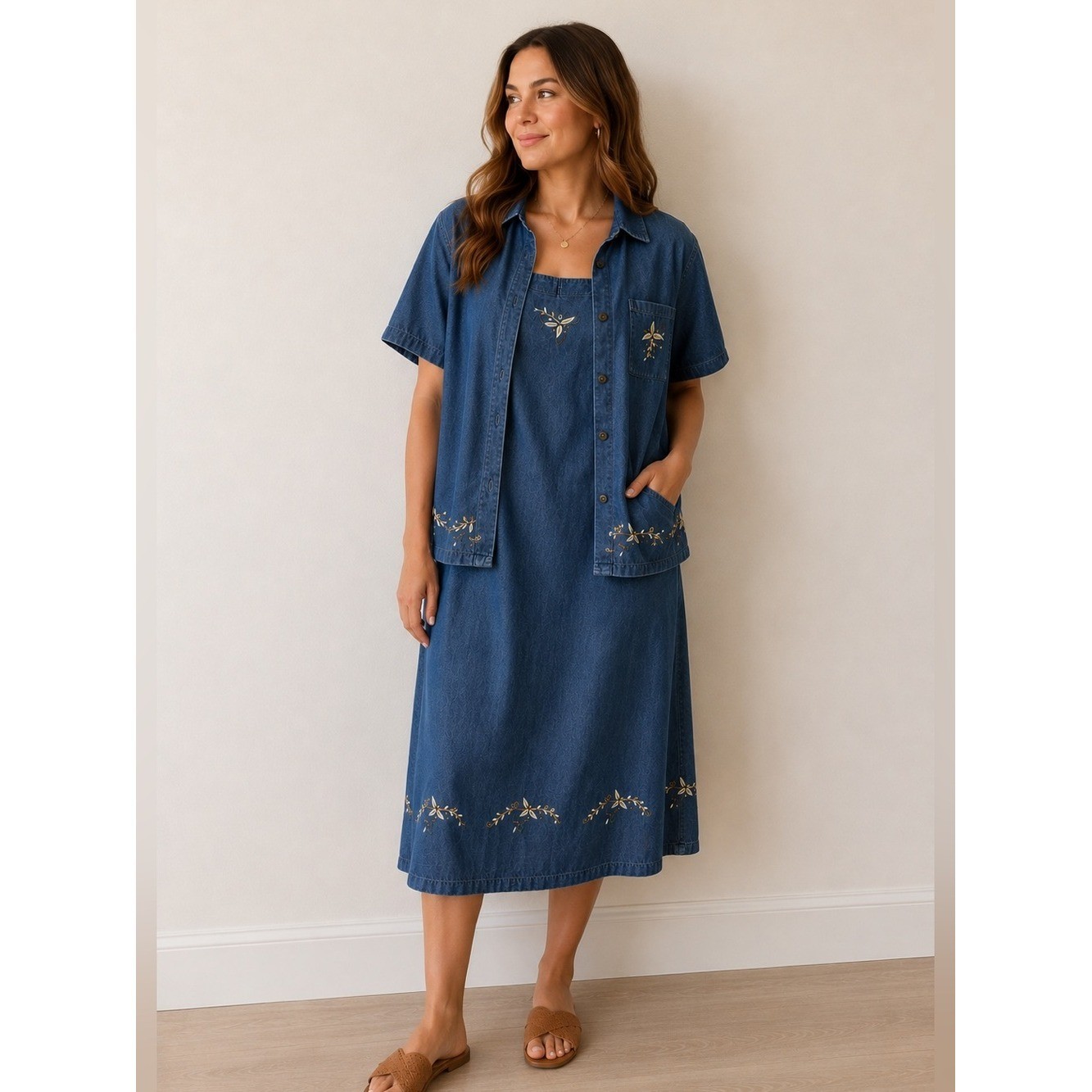 Country Concepts Plus 1X Embroidered Denim Dress Set | CottagecoreWesternVintage