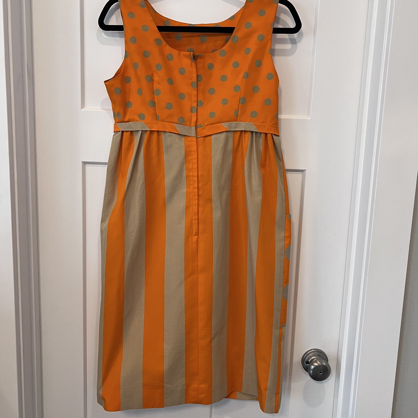 Vintage 60s 70s Jovi Fashion Dress Orange Gold Dots Stripes Twiggy Mad Men