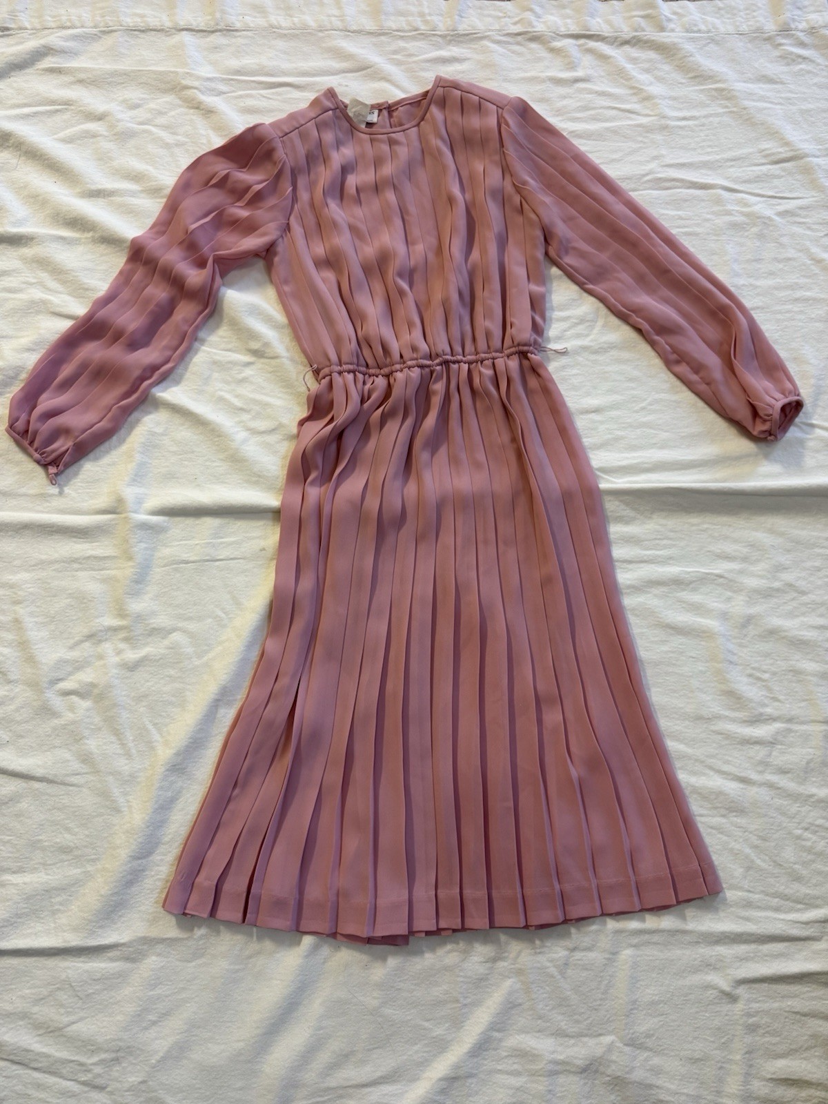 Vintage Pleated Rose Pink Dress Old Hollywood 80s Made in Korea Dim the Lites P6
