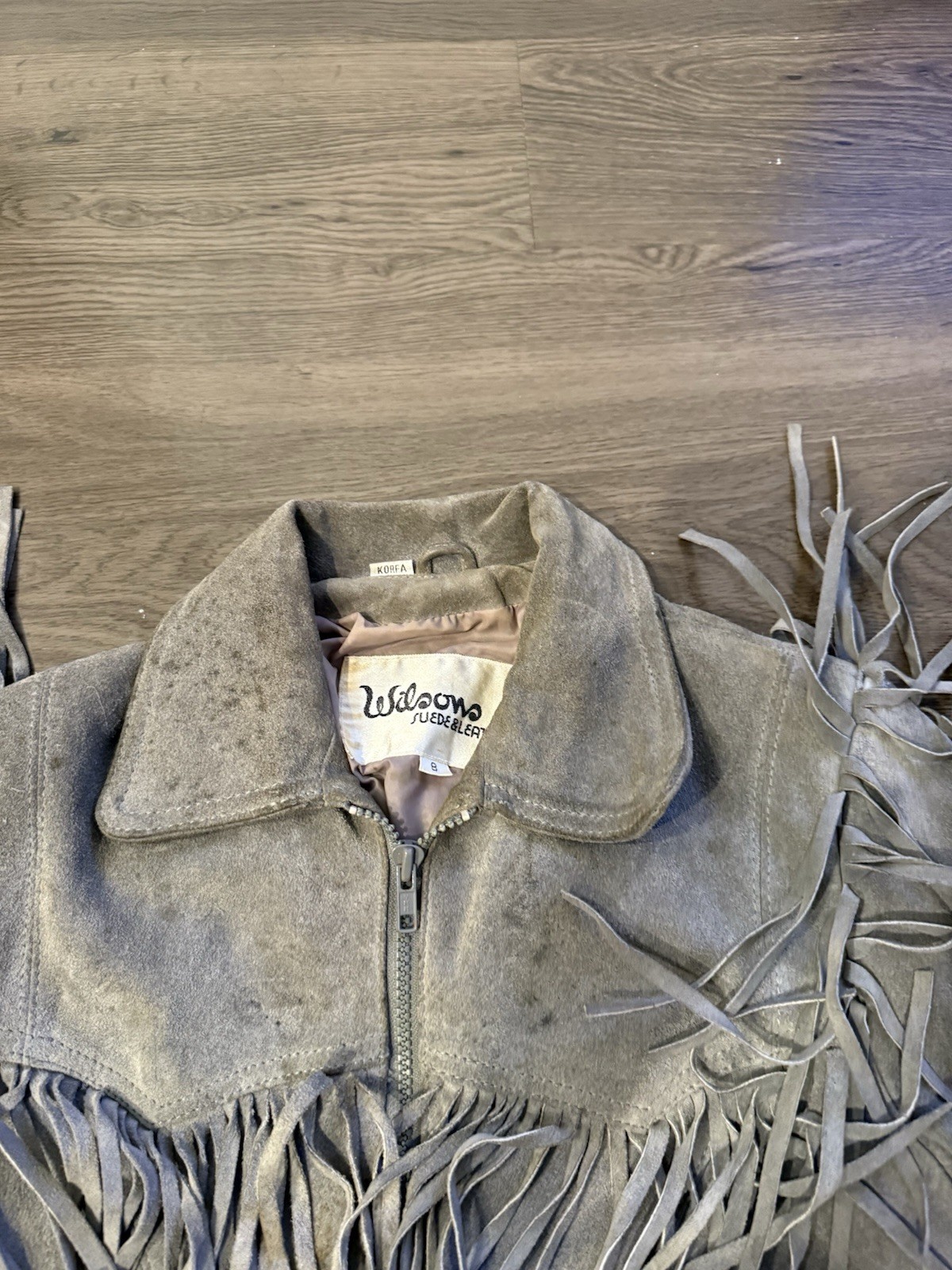 VTG 80s Wilson’s Leather Gray Suede Fringe Jacket Size 8