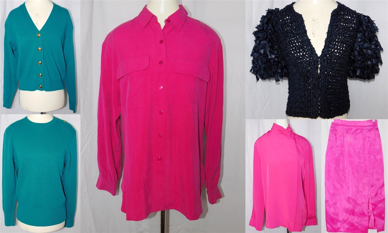 LOT Vtg 1990s Teal Pink Black Bright Top Skirt Womens Evan Picone Neiman Marcus