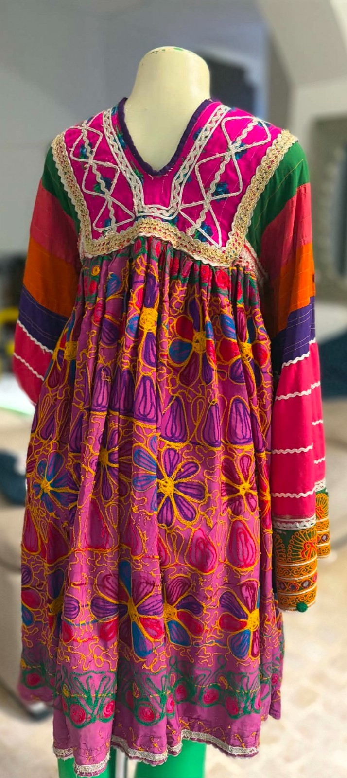 Vintage Afghan Kuchi Tribal Dress Hand Embroidered Mirror Work Boho Ethnic Nomad