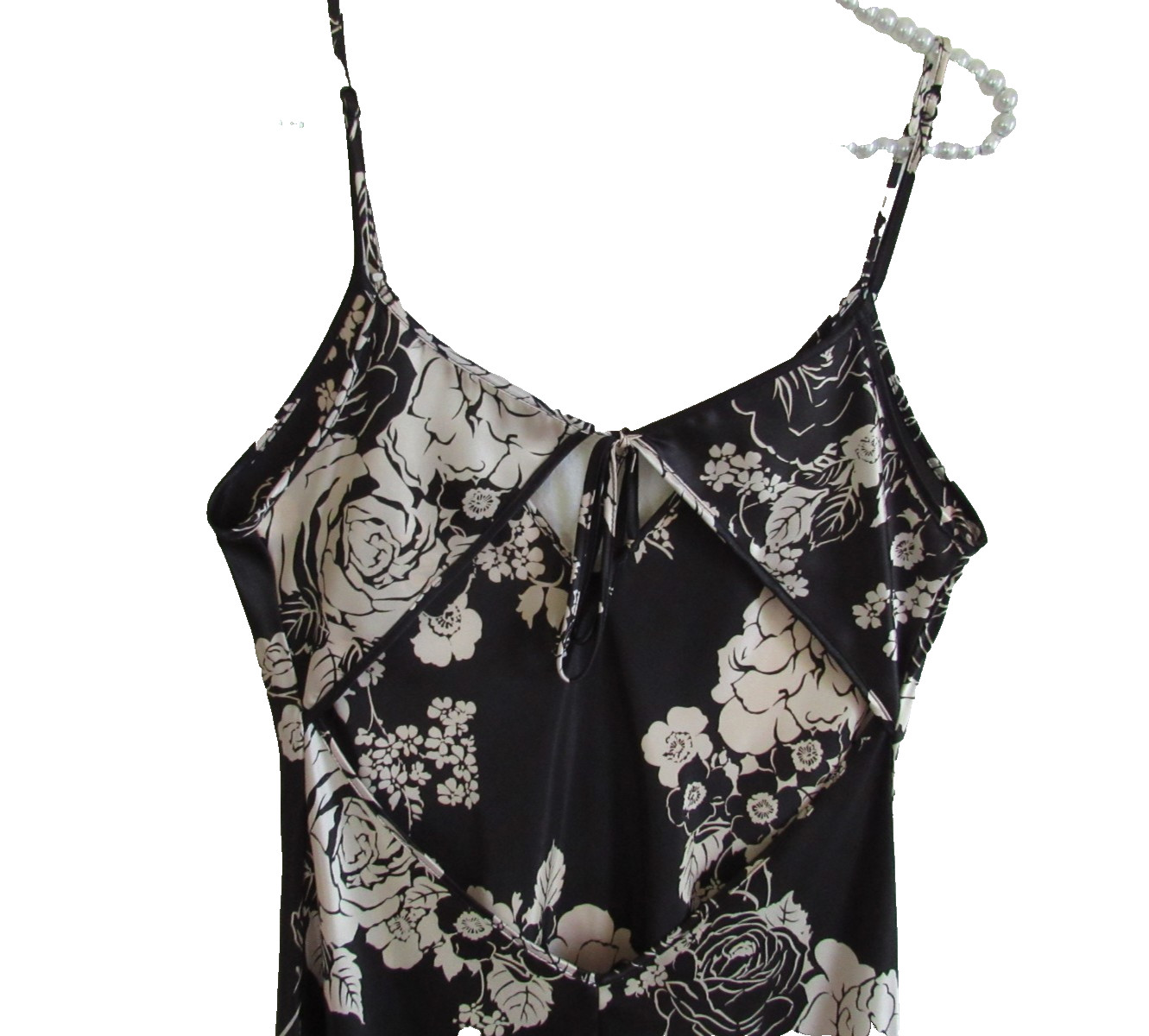 VTG California Dynasty Size Large 2 Piece Nightgown & Robe Black & Cream Floral