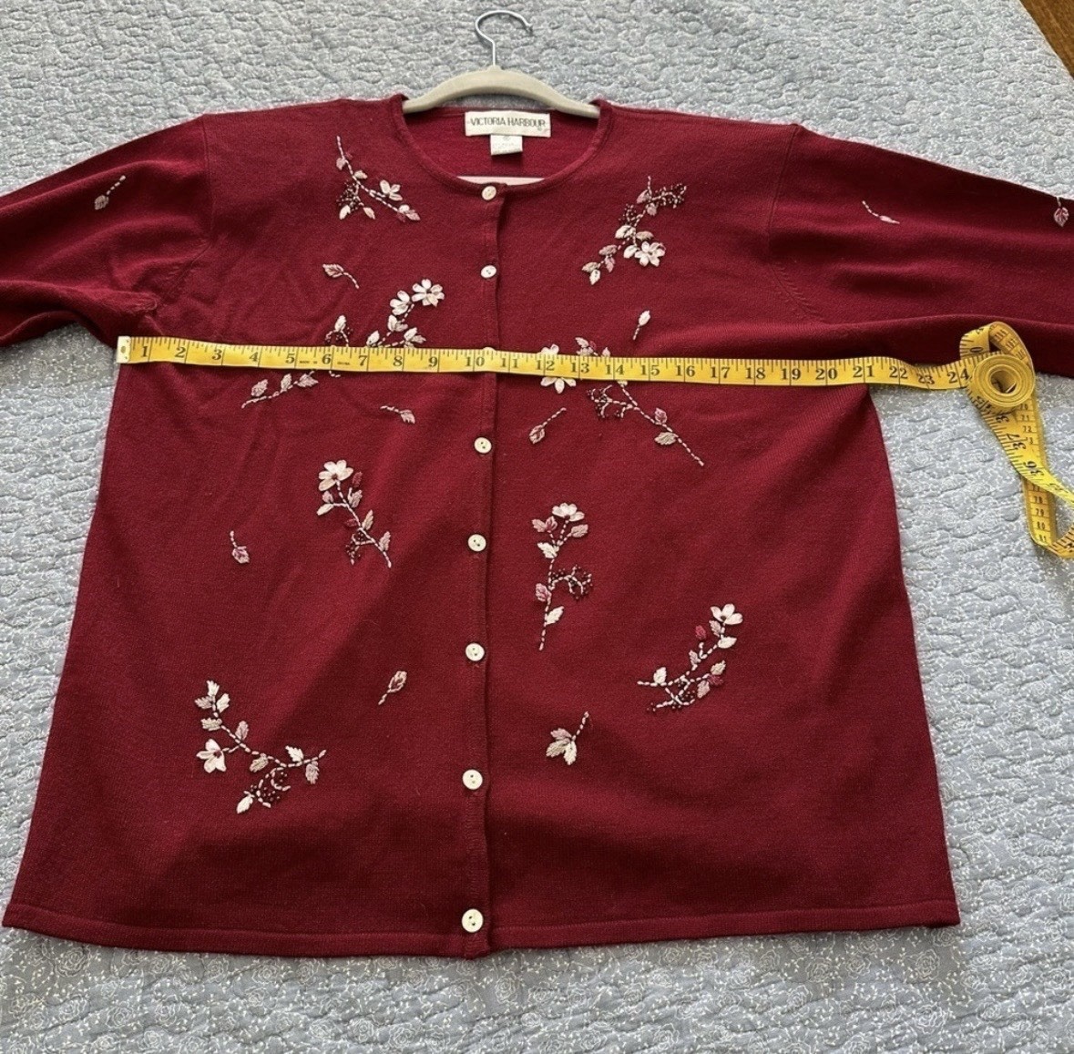 Victoria Harbour Vtg Cardigan Burgandy Beaded Cottagecore Granny Embroidery Sz M