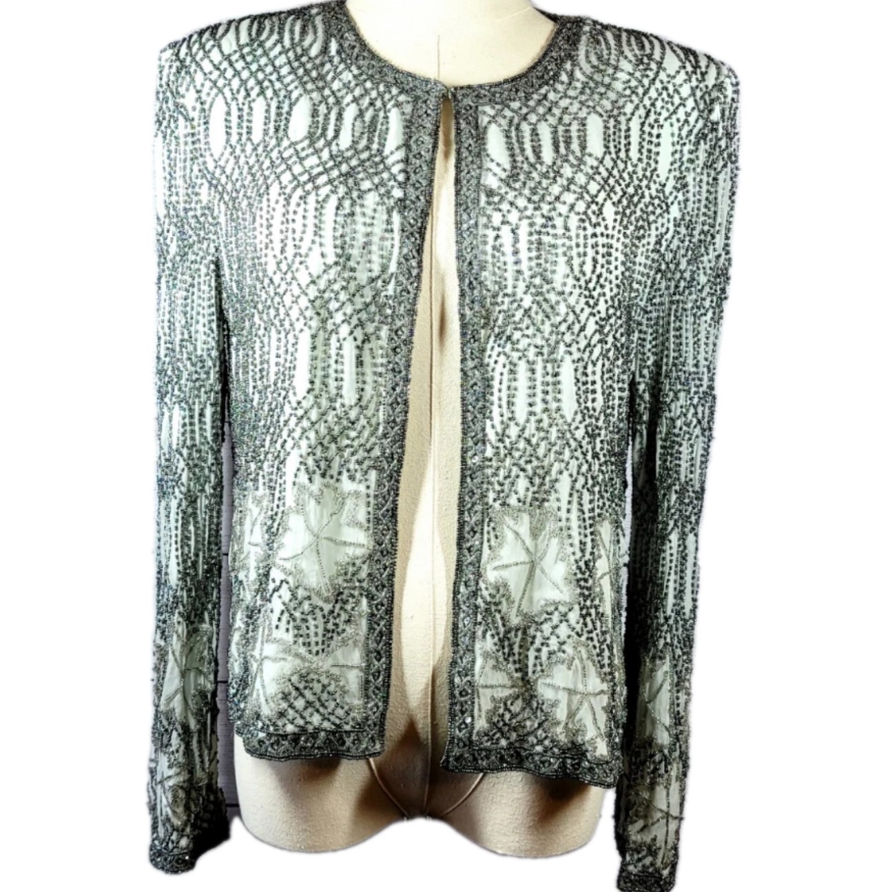 Adrianna Papell Evening Jacket 100% Silk Intricate Crystal Beaded Womens NWT