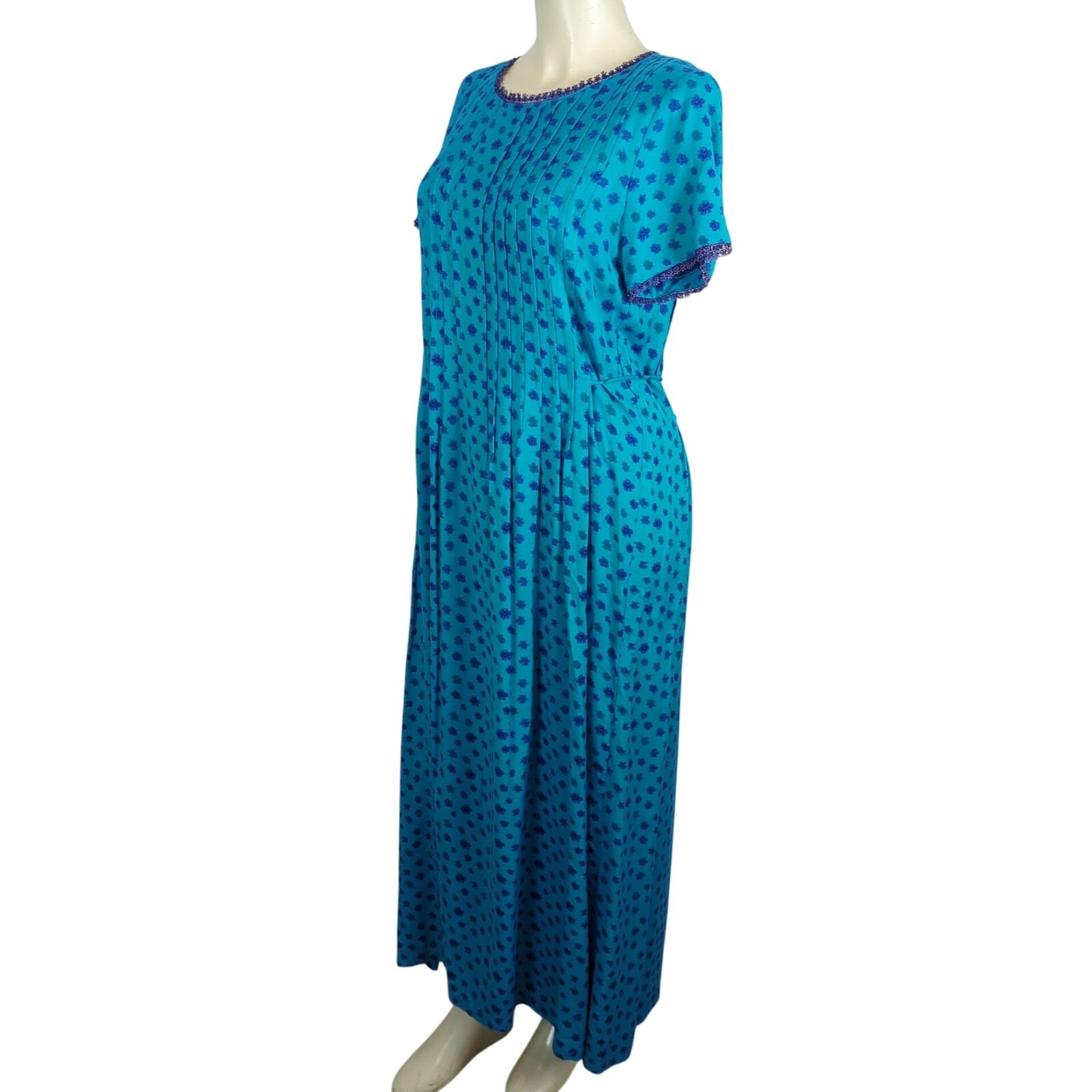 Vintage Sarah Elizabeth Floral Midi double tied modest blue Dress Waist Tie 8